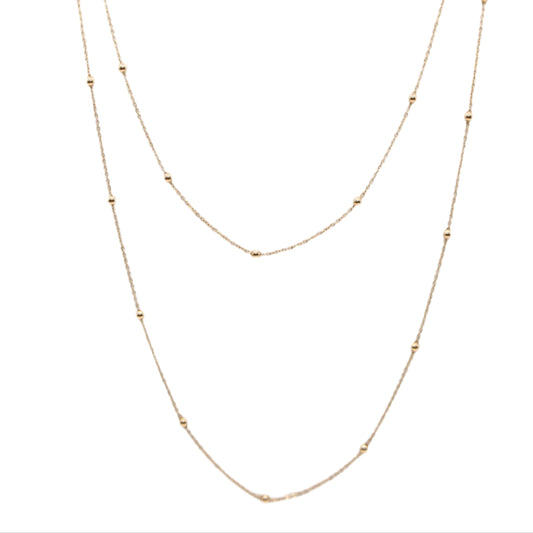 14kt Yellow Gold Extra Long Beaded Station Dainty Chain Link Necklace 36"