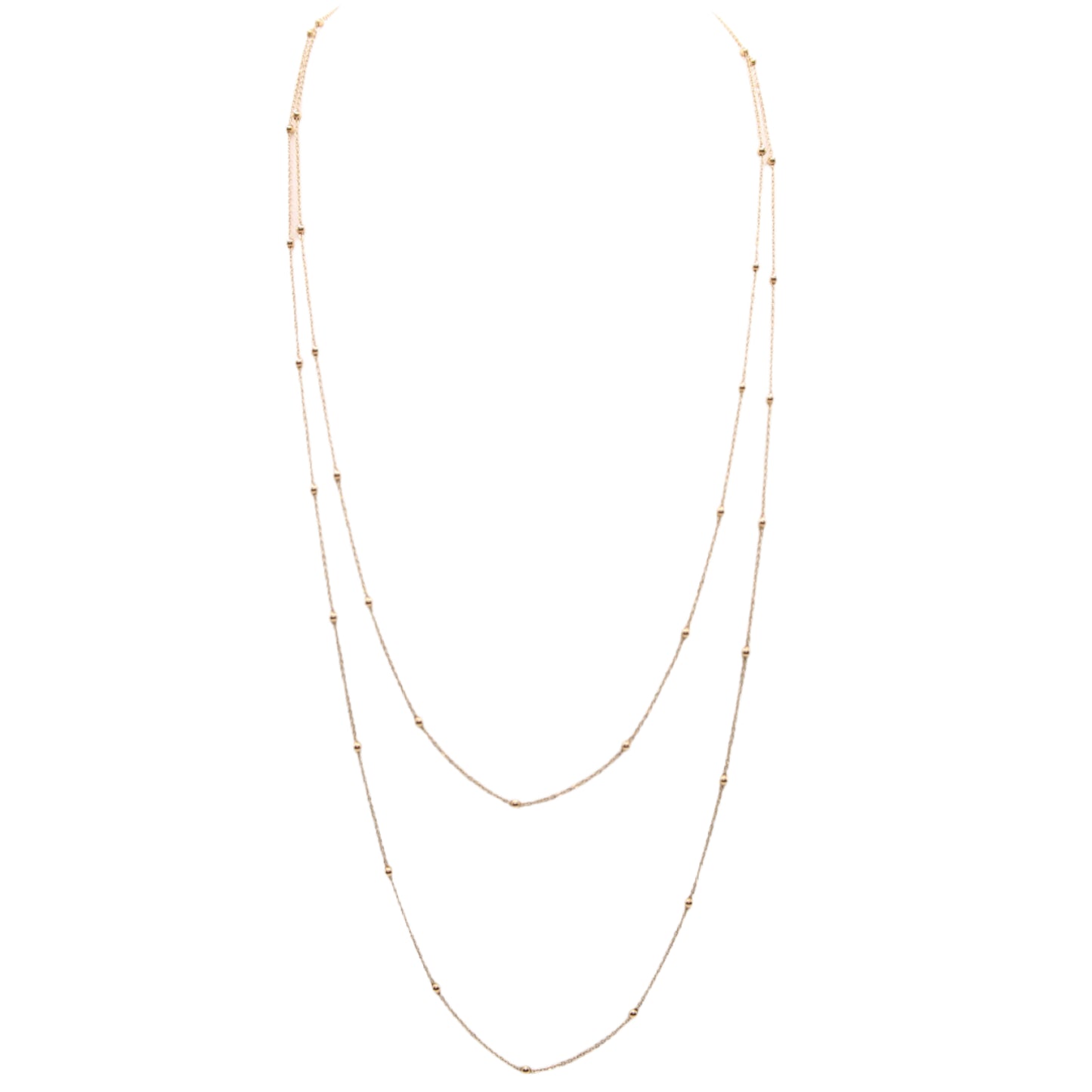 14kt Yellow Gold Extra Long Beaded Station Dainty Chain Link Necklace 36"