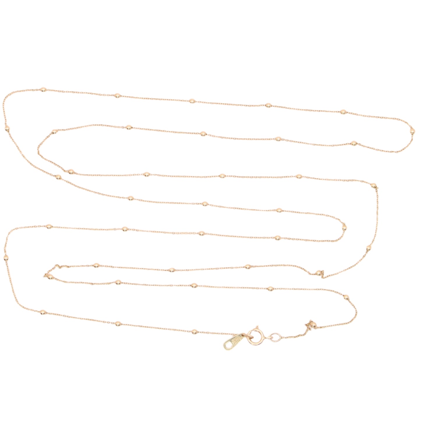 14kt Yellow Gold Extra Long Beaded Station Dainty Chain Link Necklace 36"