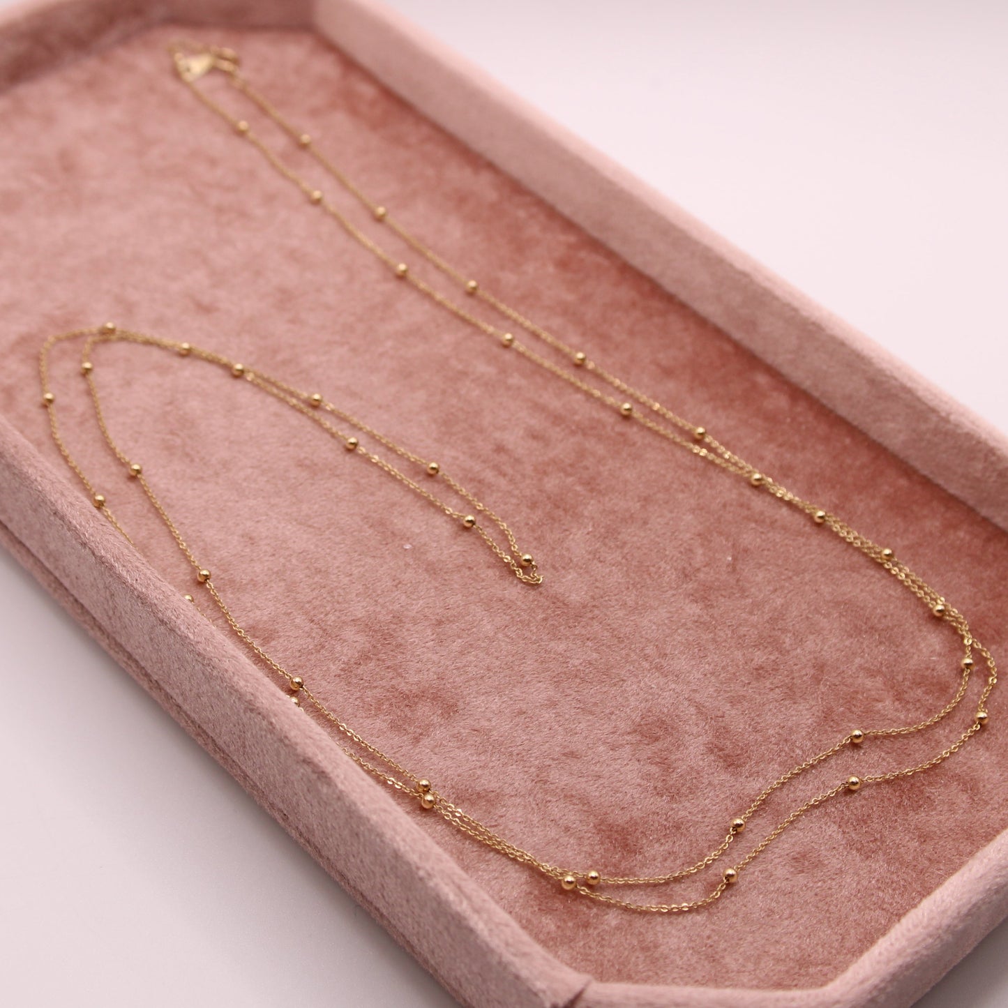 14kt Yellow Gold Extra Long Beaded Station Dainty Chain Link Necklace 36"