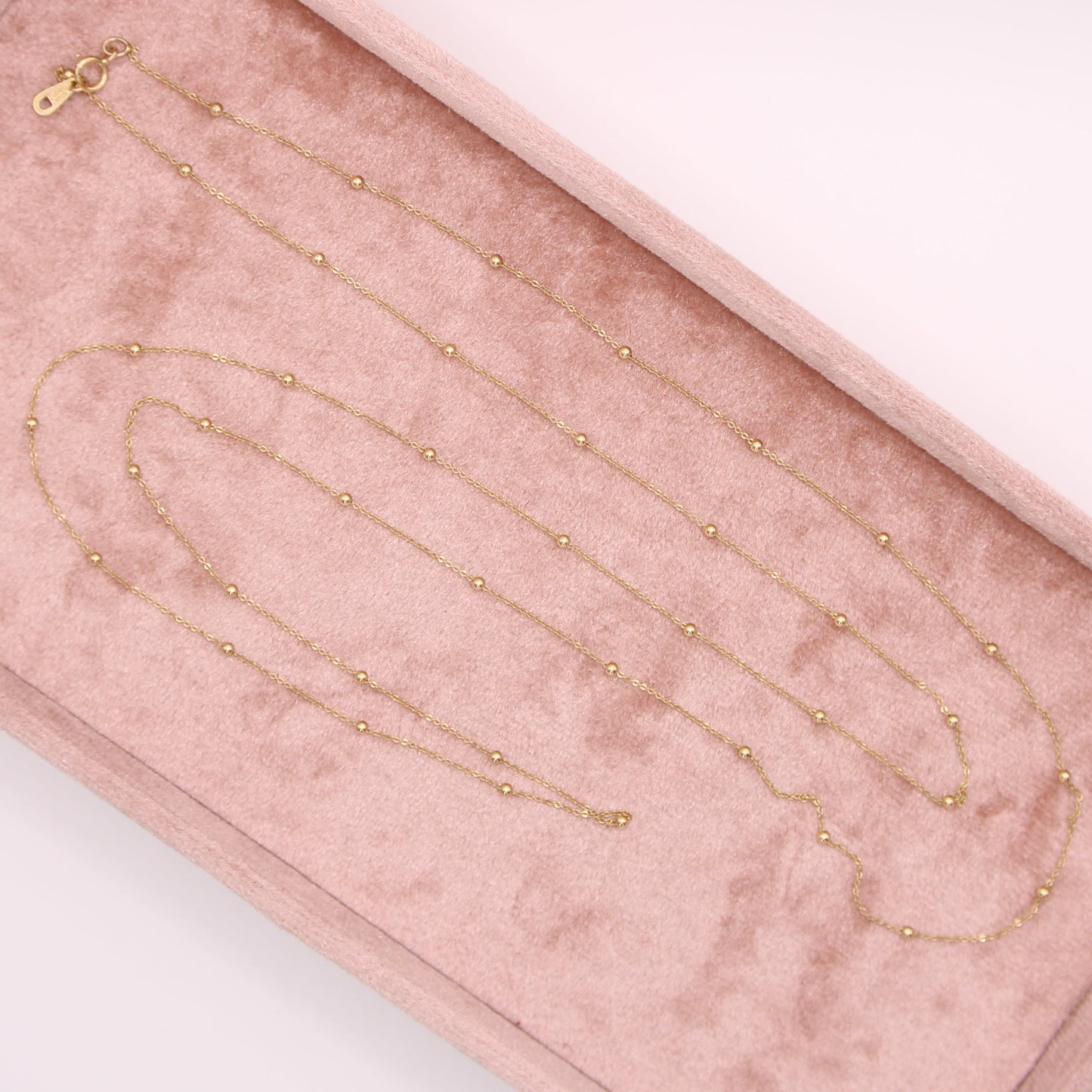 14kt Yellow Gold Extra Long Beaded Station Dainty Chain Link Necklace 36"