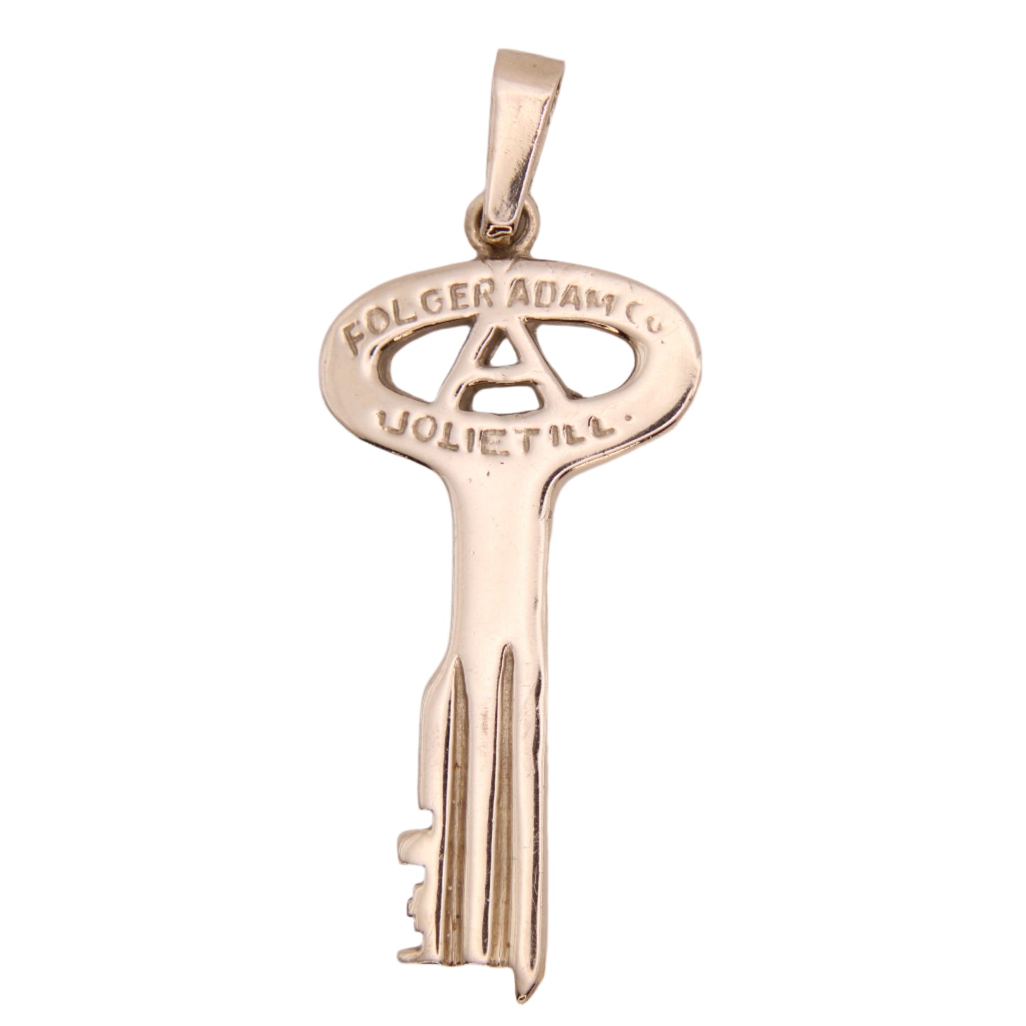 14kt White Gold Custom Made Joliet Ill Folger Adam Co Original Prison Cell Key Pendant