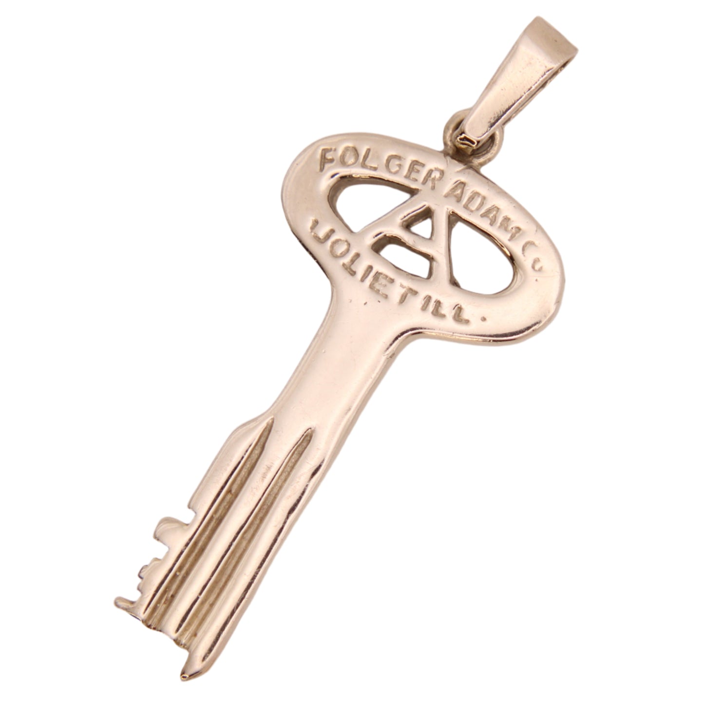 14kt White Gold Custom Made Joliet Ill Folger Adam Co Original Prison Cell Key Pendant
