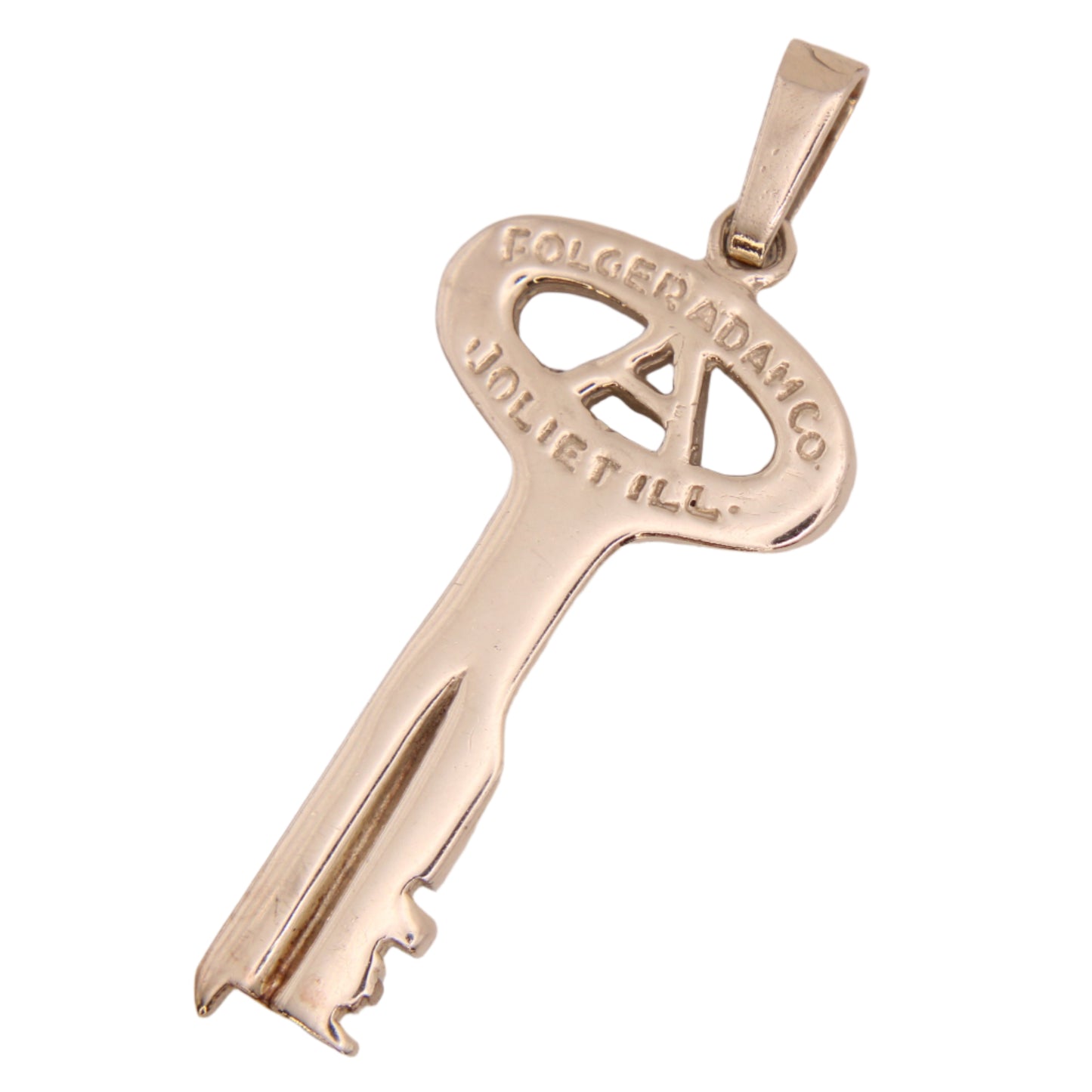 14kt White Gold Custom Made Joliet Ill Folger Adam Co Original Prison Cell Key Pendant