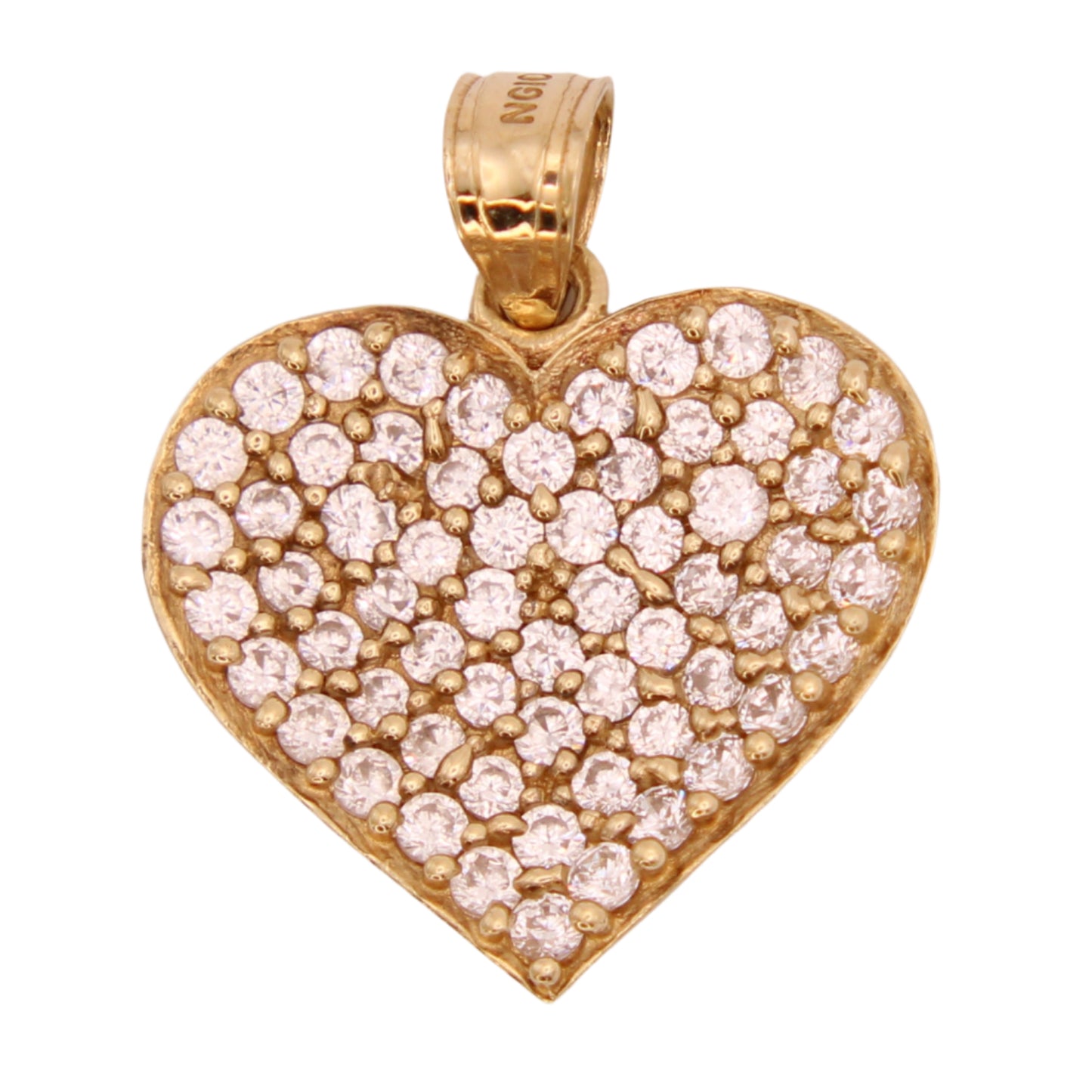 10kt Yellow Gold Pave Set Cubic Zirconia Heart Charm Pendant