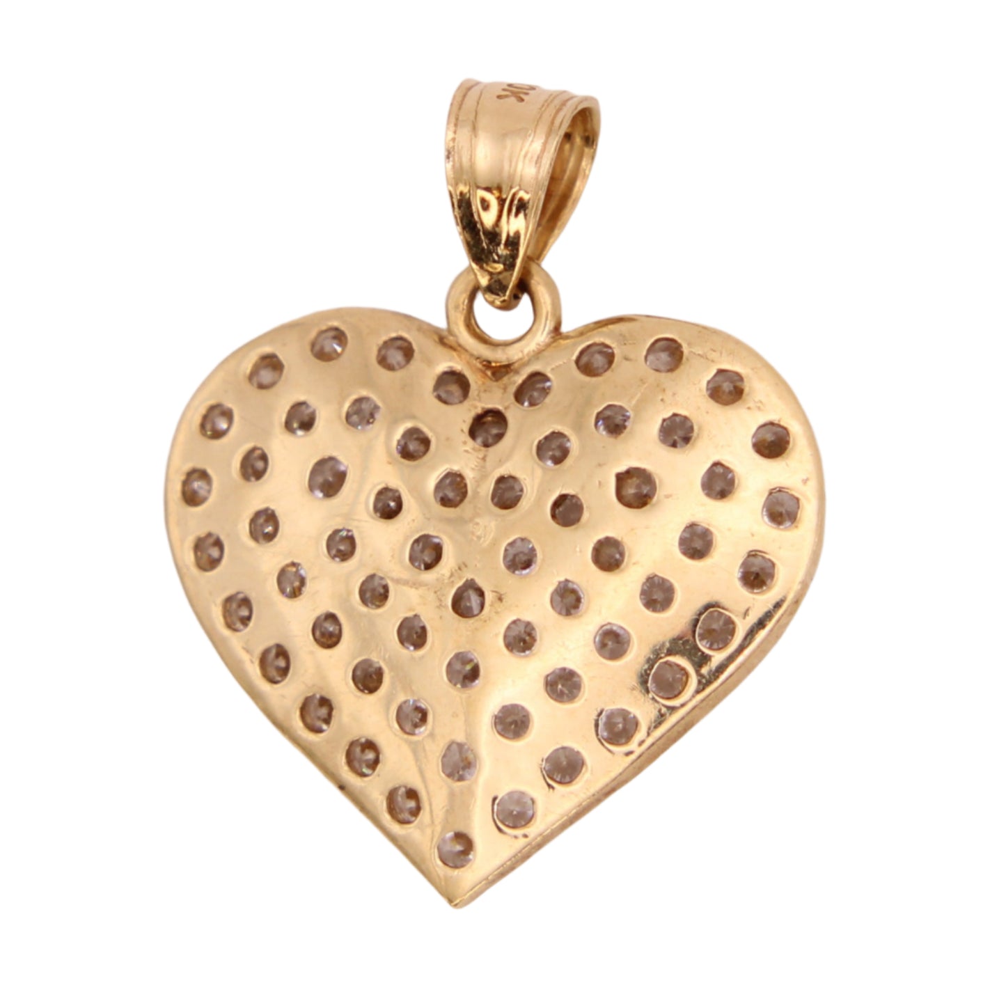 10kt Yellow Gold Pave Set Cubic Zirconia Heart Charm Pendant