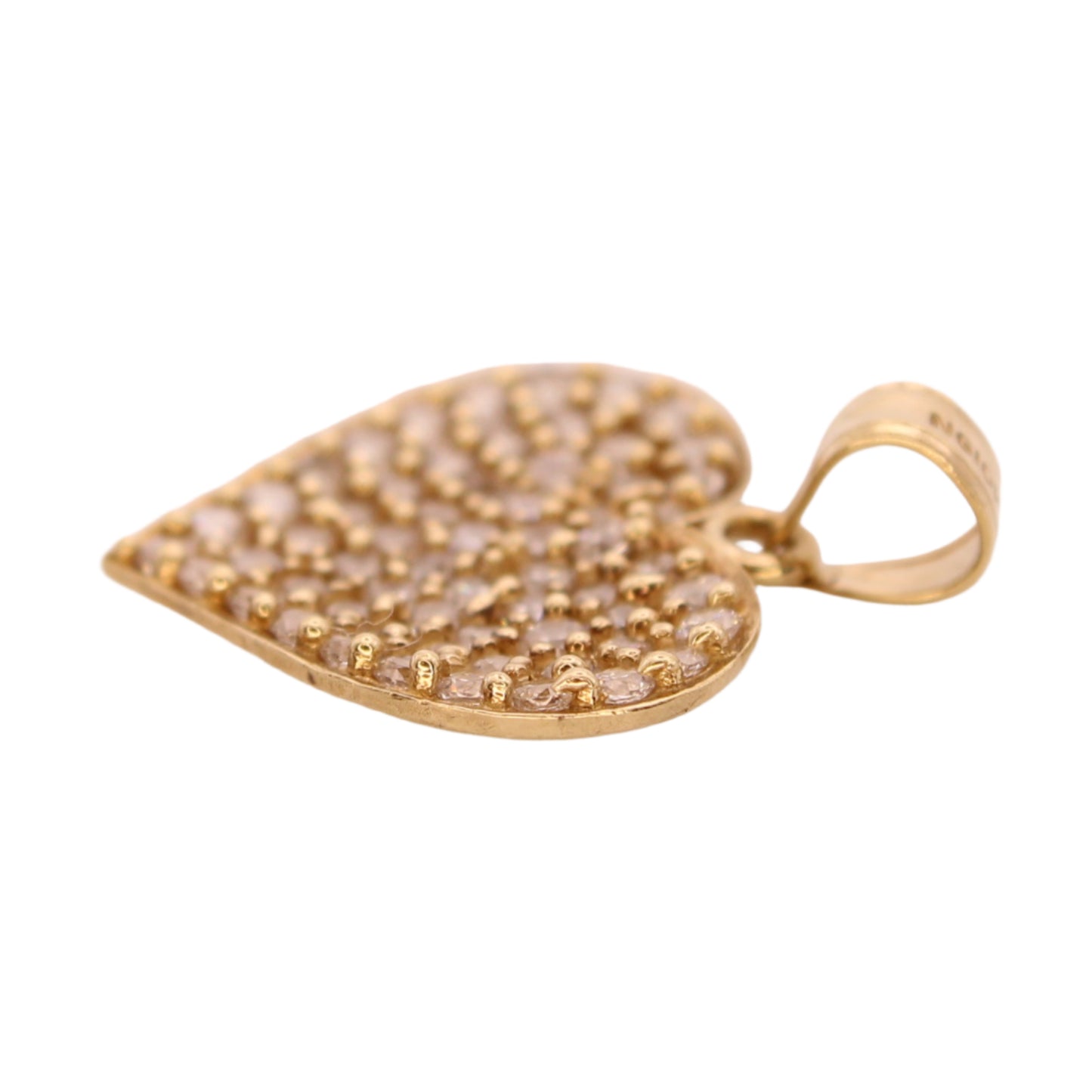 10kt Yellow Gold Pave Set Cubic Zirconia Heart Charm Pendant