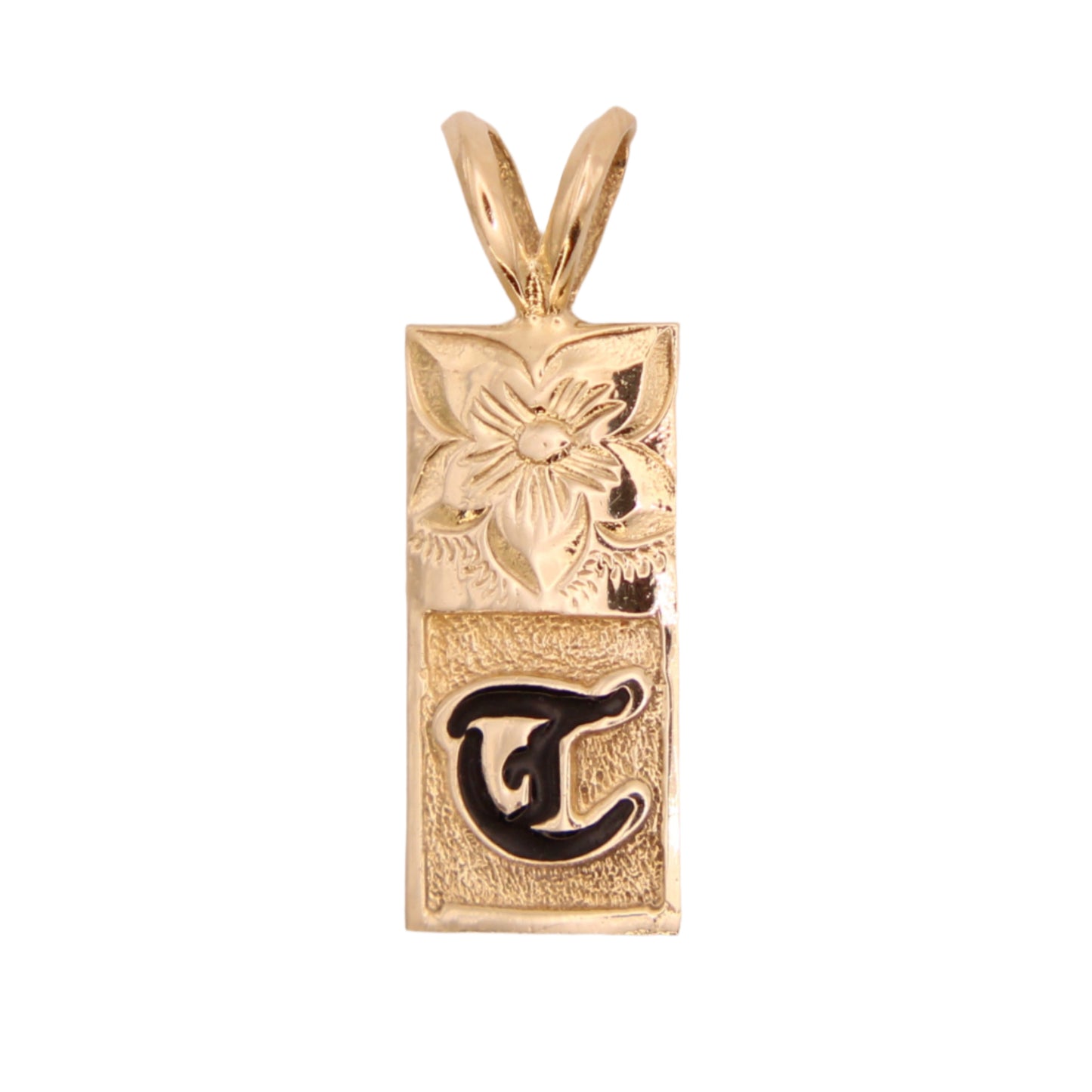 *SOLD* 14kt Yellow Gold Hawaiian Hand-Carved Initial Letter T Pendant