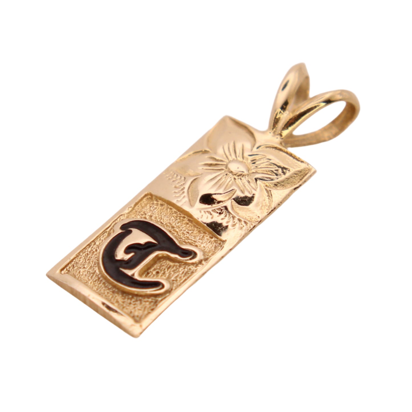 *SOLD* 14kt Yellow Gold Hawaiian Hand-Carved Initial Letter T Pendant