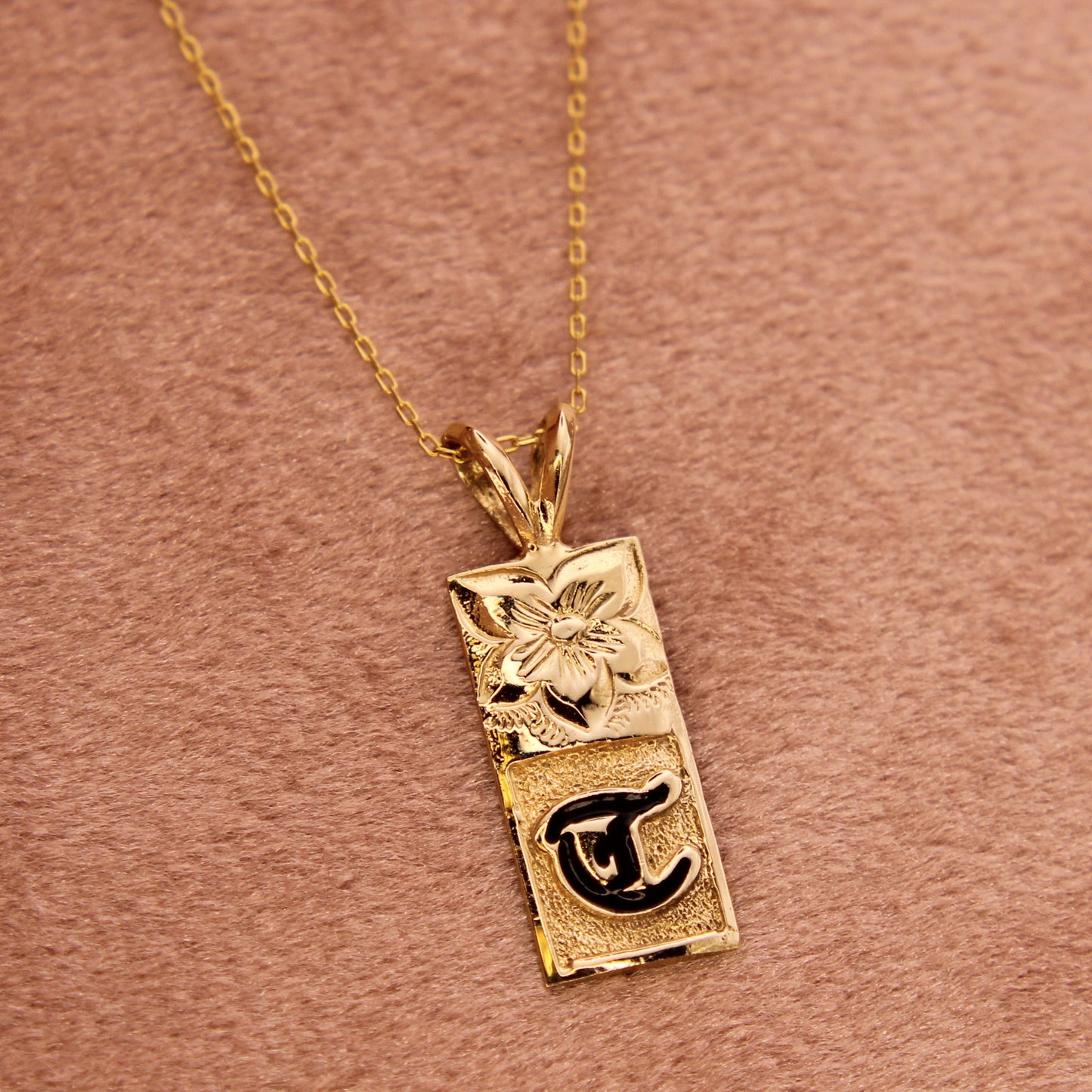 *SOLD* 14kt Yellow Gold Hawaiian Hand-Carved Initial Letter T Pendant