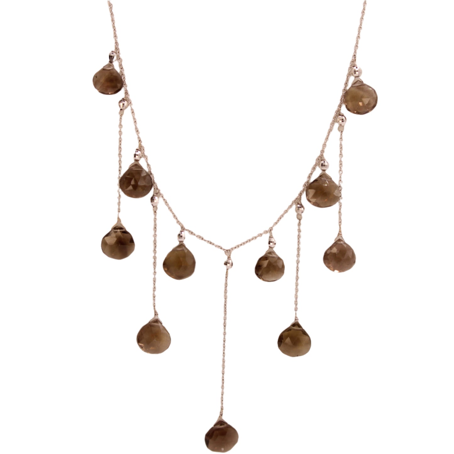 14kt White Gold Smoky Topaz Heart Briolette Fringe Dangle Collar Necklace