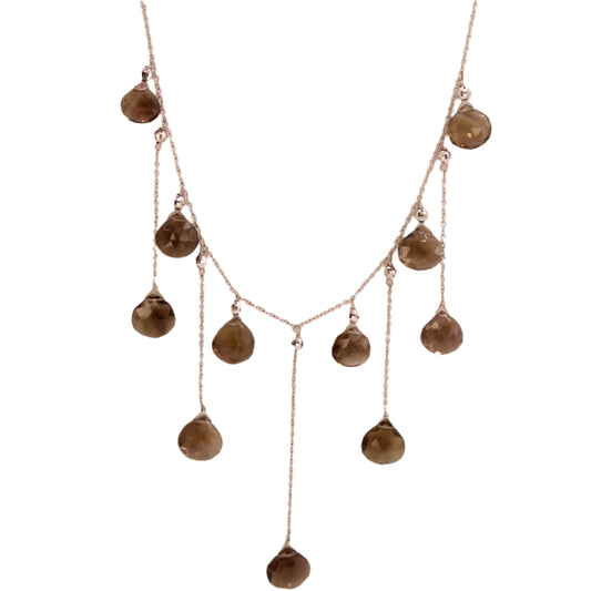 14kt White Gold Smoky Topaz Heart Briolette Fringe Dangle Collar Necklace