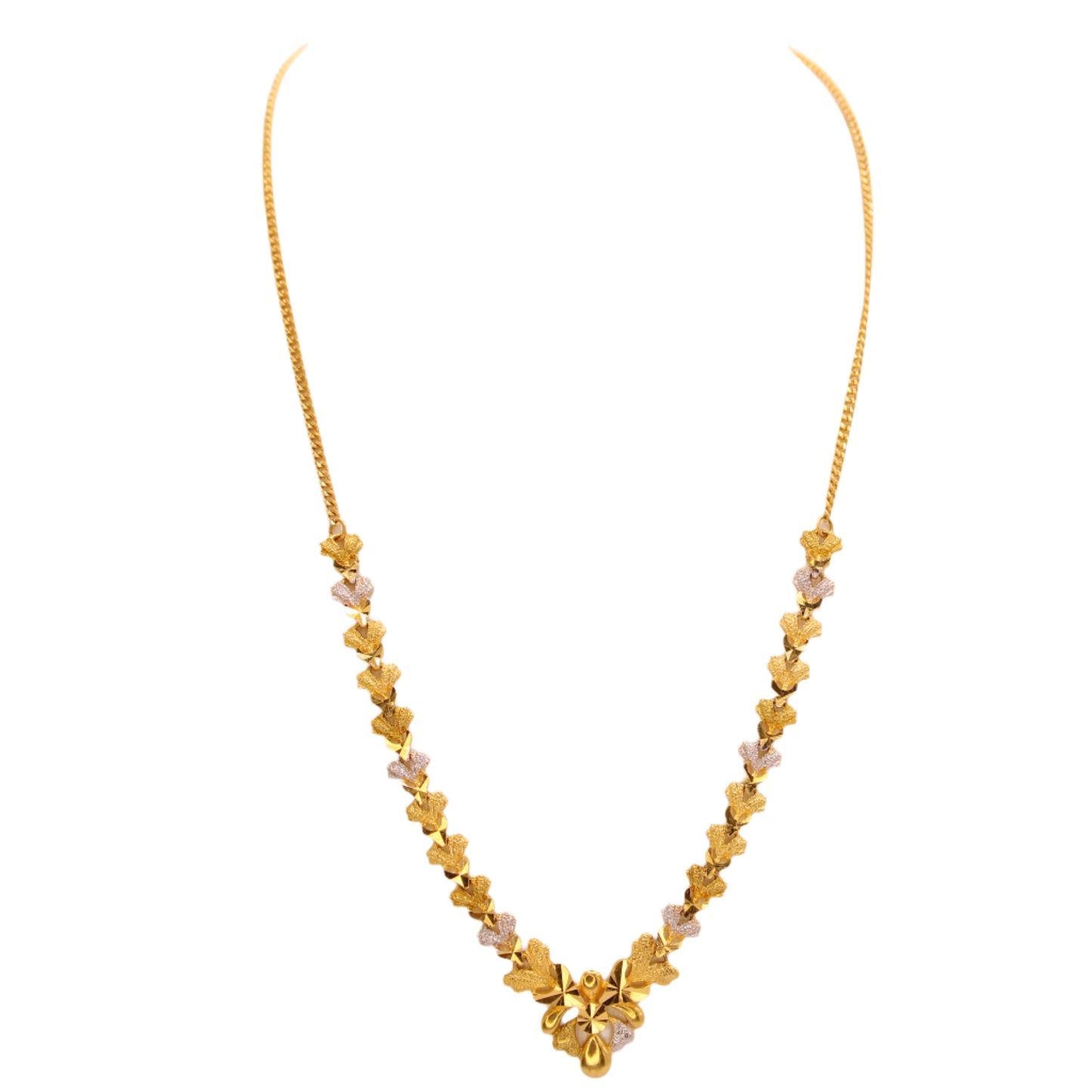 22kt Yellow White Two Tone Dubai Gold Ornate Leaves Scrolls Statement Necklace