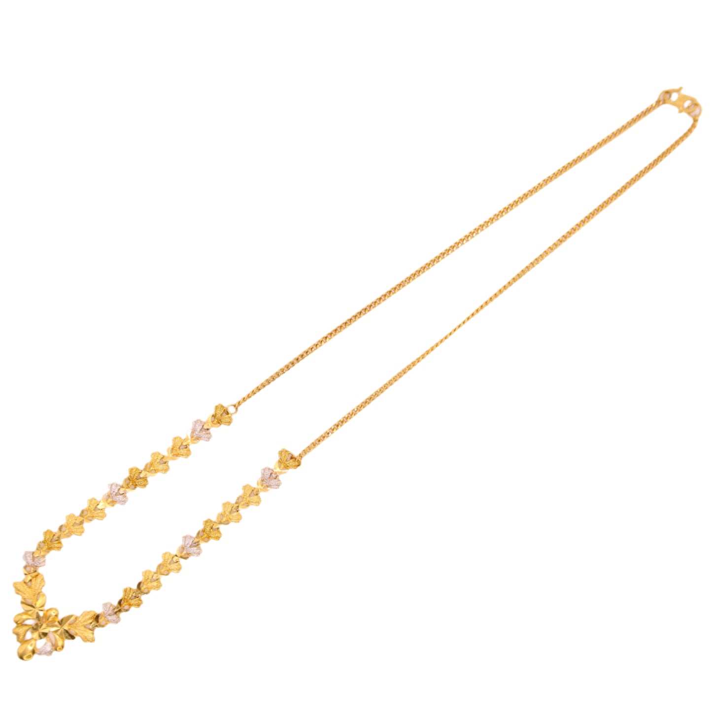 22kt Yellow White Two Tone Dubai Gold Ornate Leaves Scrolls Statement Necklace