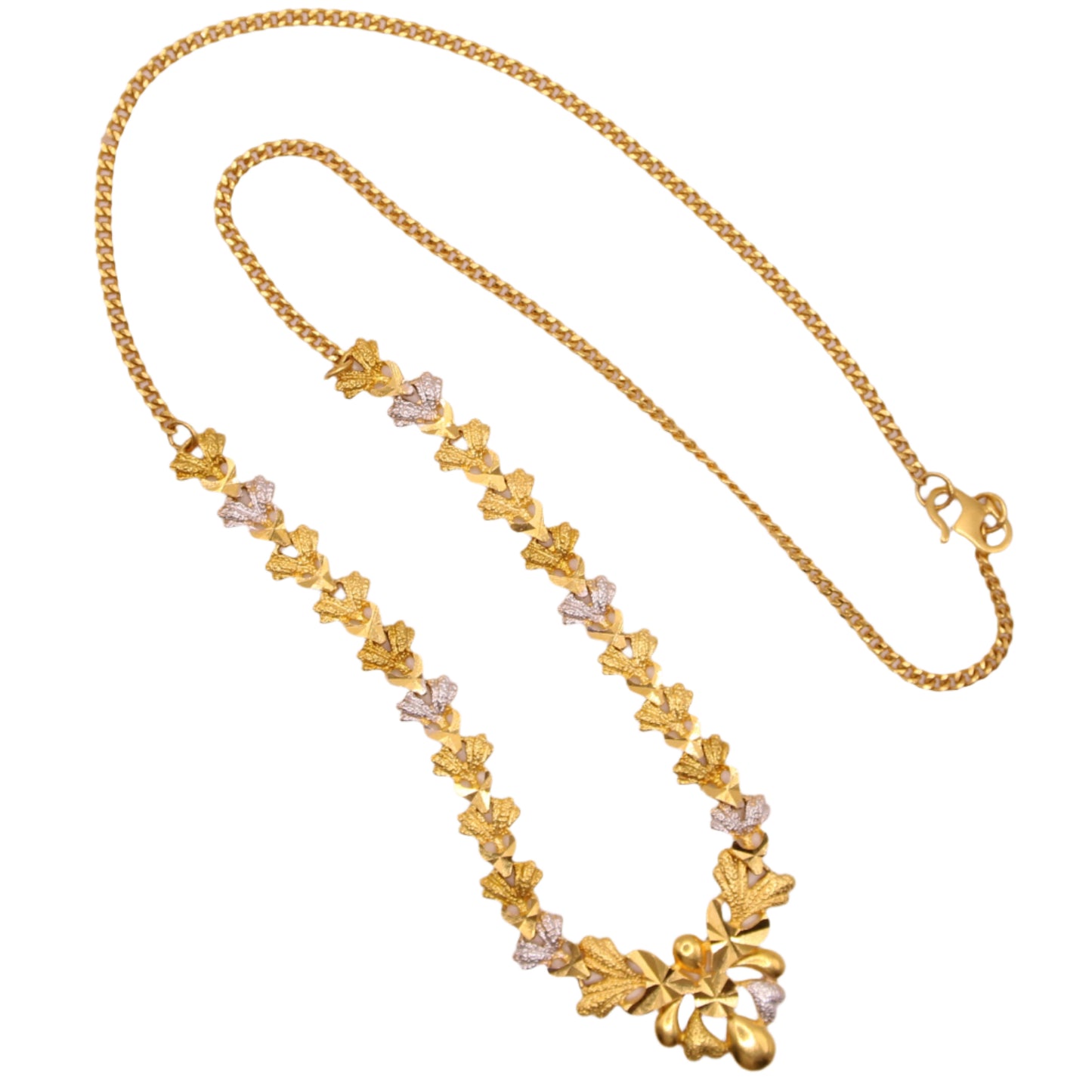 22kt Yellow White Two Tone Dubai Gold Ornate Leaves Scrolls Statement Necklace