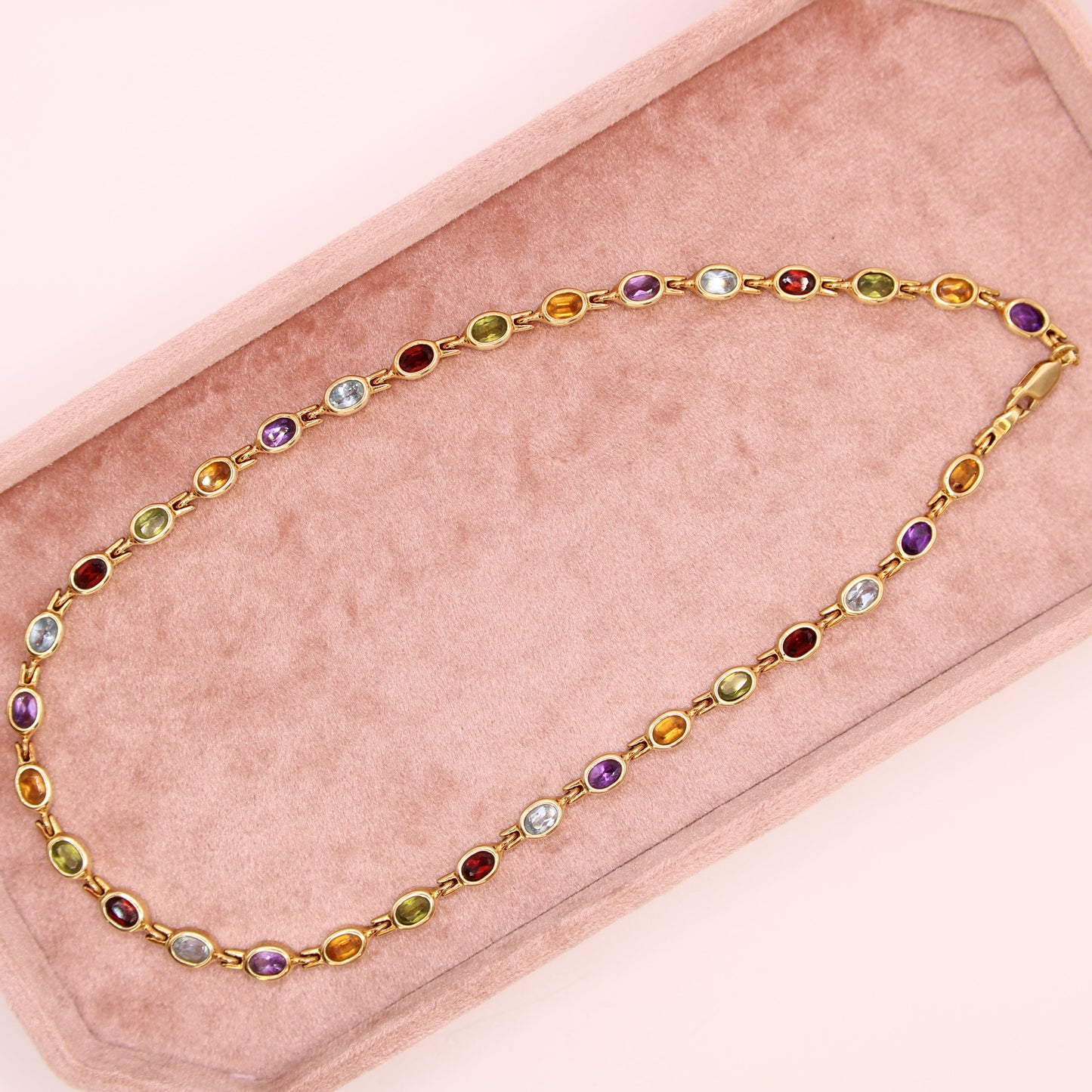 14kt Yellow Gold Multi Gemstone Bezel Set Tennis Choker Necklace 15.25"