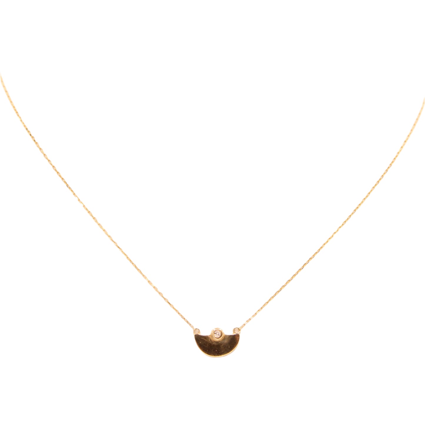 *SOLD* 14k Gold Abstract Half Moon Diamond Station Horizon Pendant Chain Necklace 18"