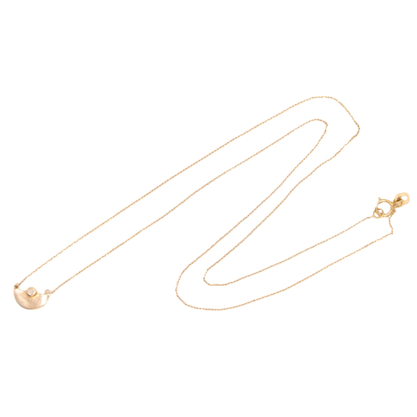 *SOLD* 14k Gold Abstract Half Moon Diamond Station Horizon Pendant Chain Necklace 18"