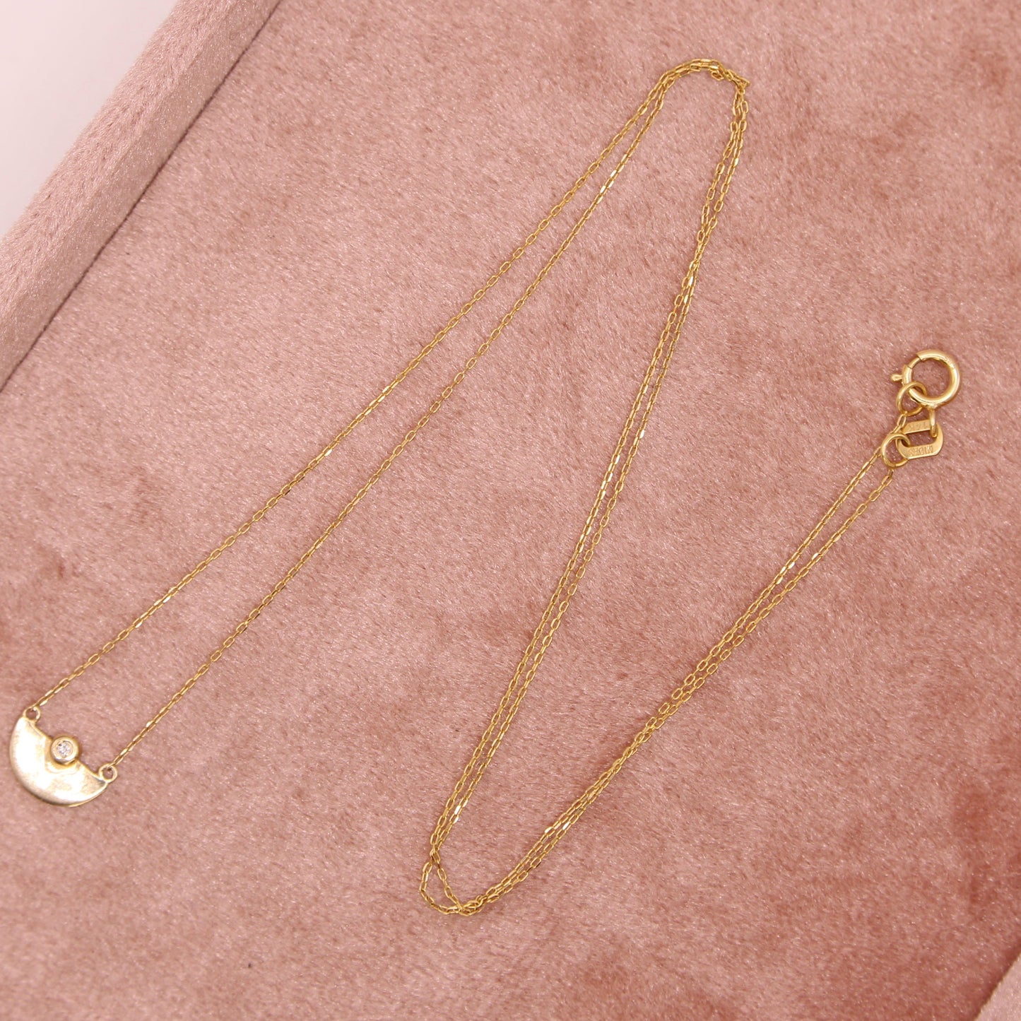 *SOLD* 14k Gold Abstract Half Moon Diamond Station Horizon Pendant Chain Necklace 18"