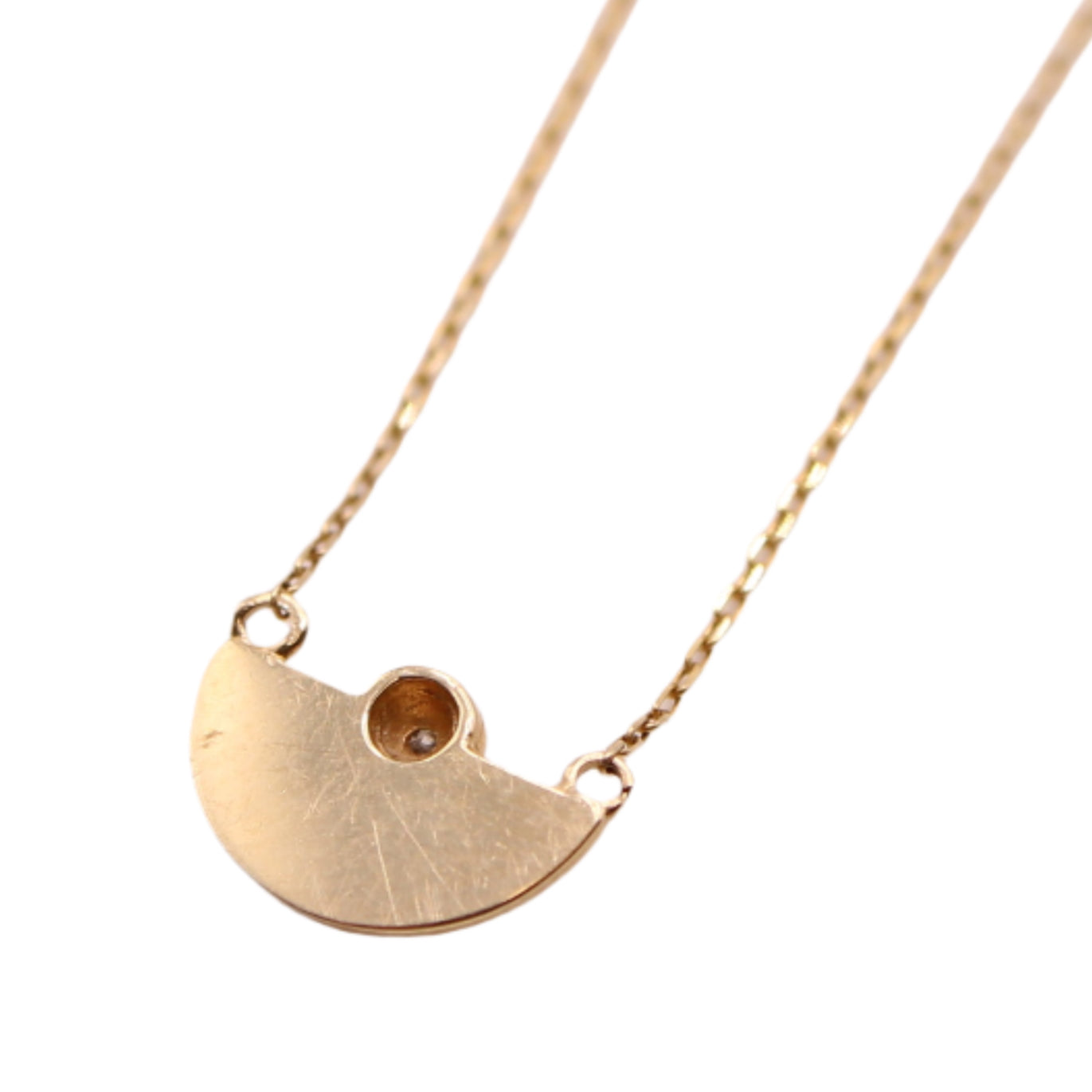 *SOLD* 14k Gold Abstract Half Moon Diamond Station Horizon Pendant Chain Necklace 18"