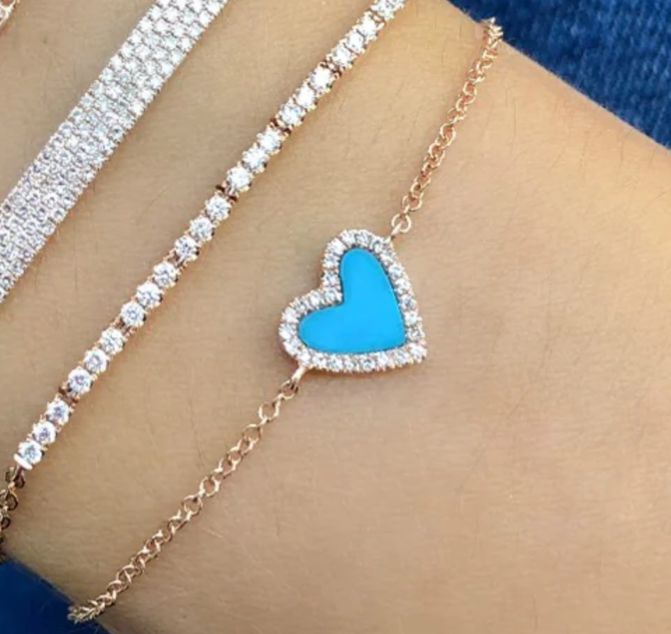 *SOLD* Jennifer Miller 14kt Rose Gold Diamond Turquoise Heart Charm Bracelet