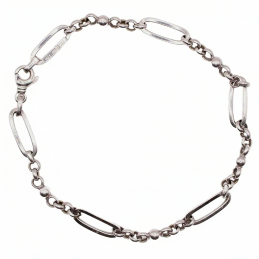 14kt White Gold Mixed Oval Rolo Chain Link Anklet 9"