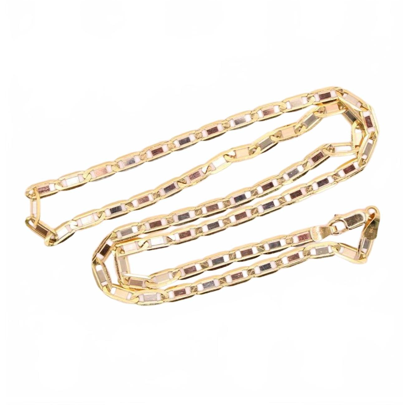 18kt TriColor Gold Yellow White Rose Valentina Link Chain Necklace 21"
