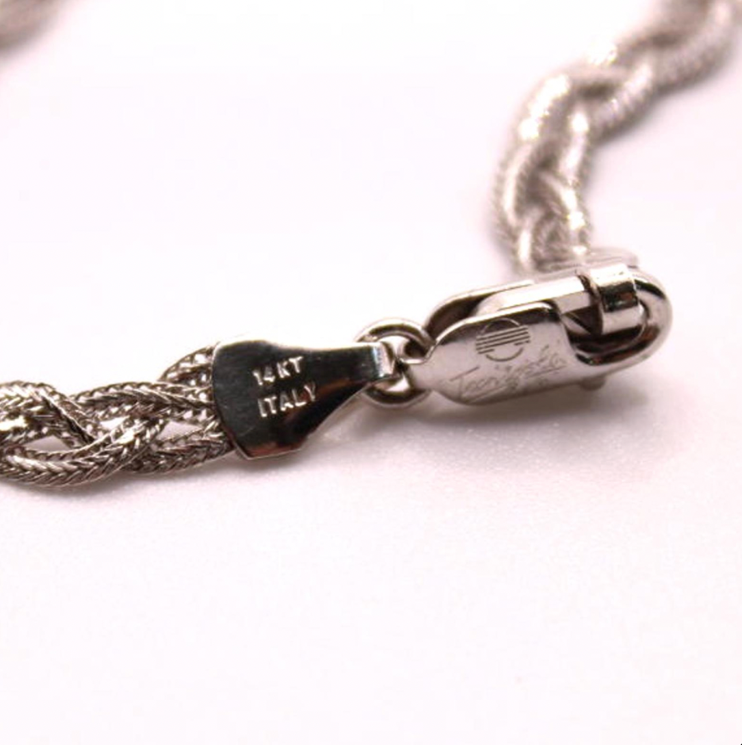 Tecnigold 14kt White Gold Braided Wheat Foxtail Chain Necklace 17"