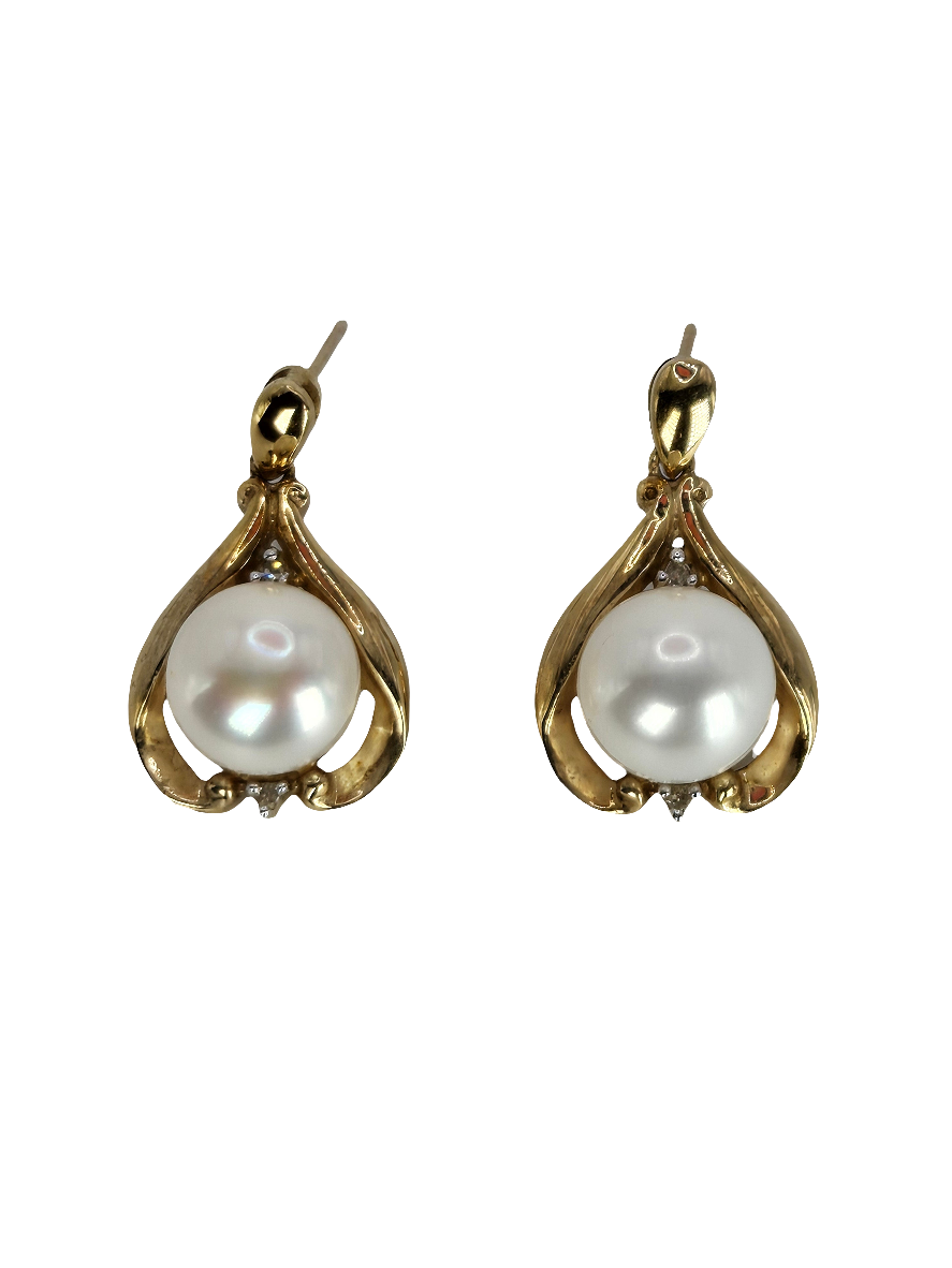 Alwand Vahan 10kt Yellow Gold Pearl Diamond Accent Drop Dangle Post Earrings