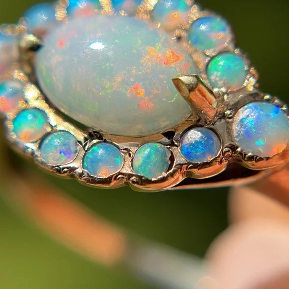 *SOLD* Antique 14kt Yellow Gold Victorian Opal Halo Cluster Ring