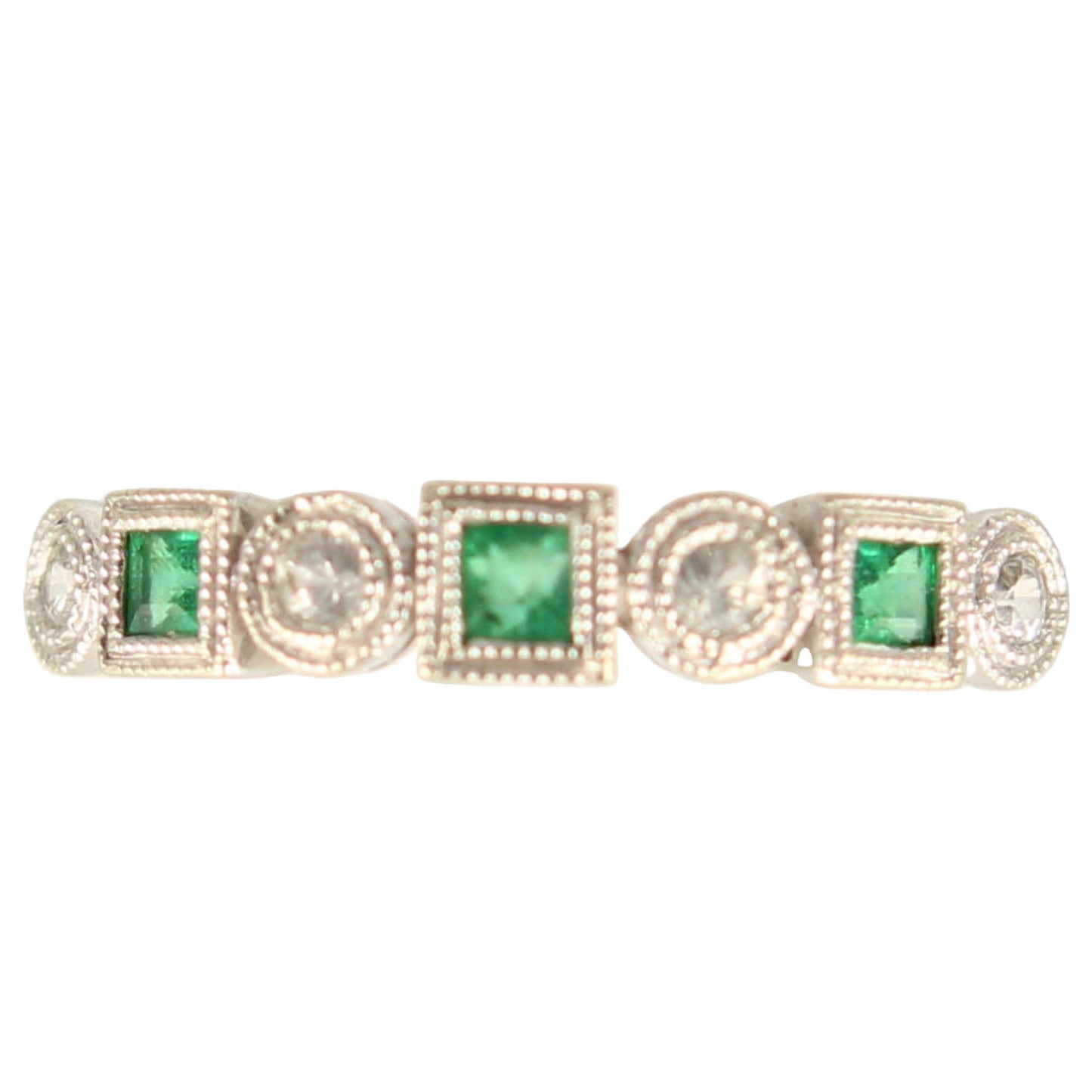 14k White Gold Natural Emerald White Sapphire Stacker Ring Size 7.25