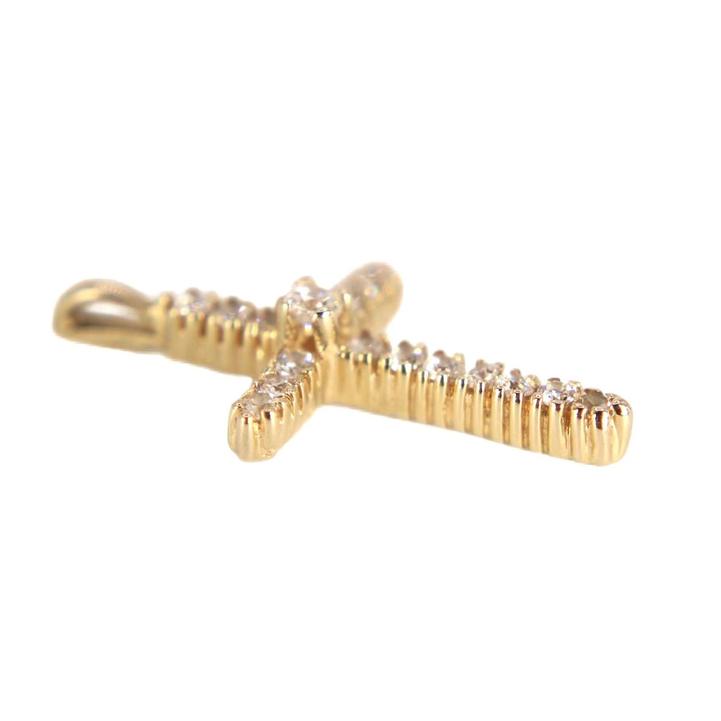 Estate 14kt Yellow Gold Diamond Jesus Cross Charm Pendant 0.28 CTTW