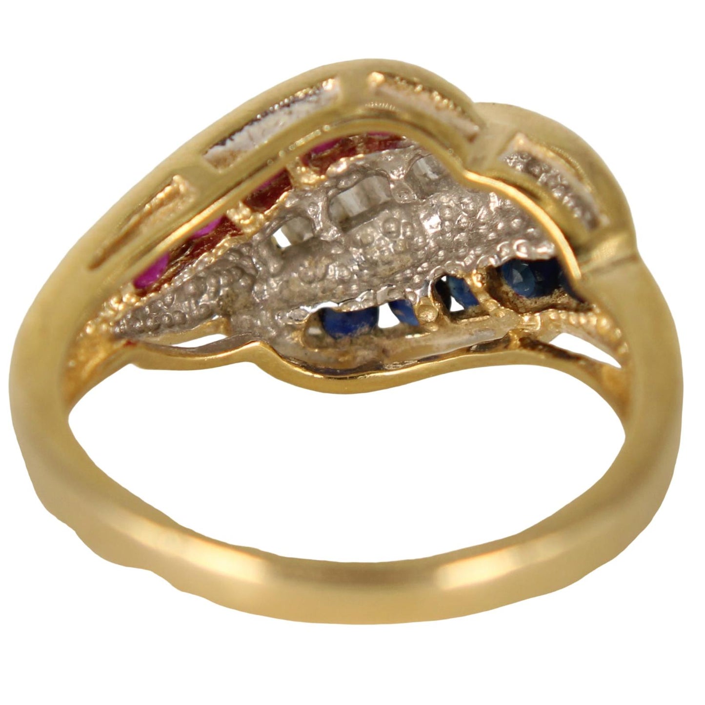 Alwand Vahan 14K Gold Baguette Diamond Ruby Sapphire Bypass Ring Size 7