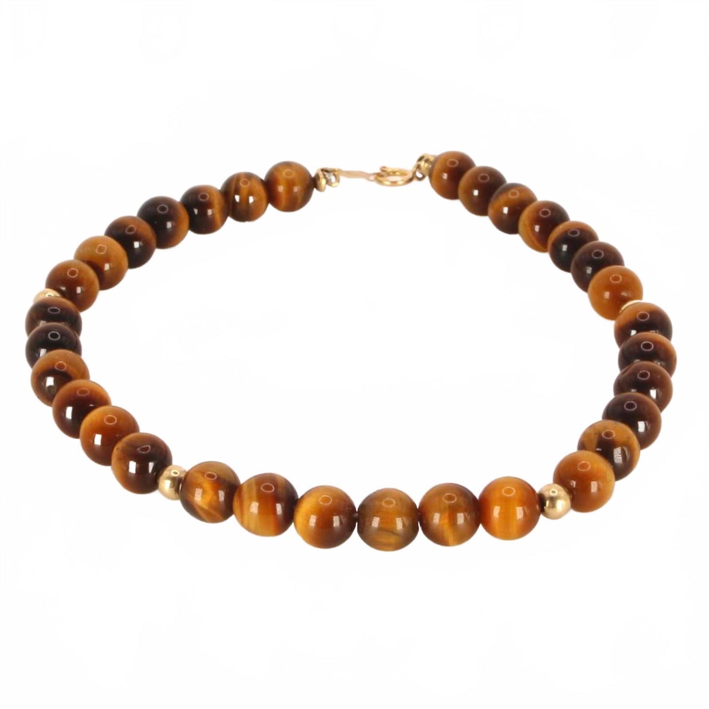 Vintage 14kt Yellow Gold Tiger's Eye Round Bead Bracelet 6.75"