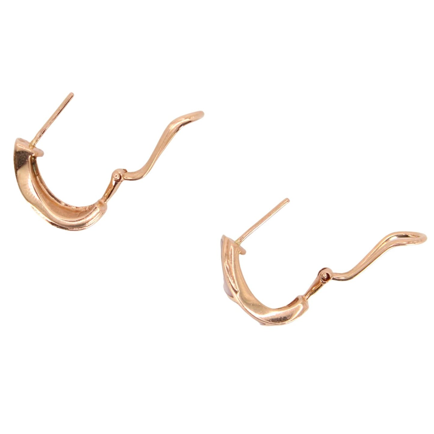 14k Rose Gold Inlaid Mother of Pearl Wavy Half Hoop French Clip Earrings