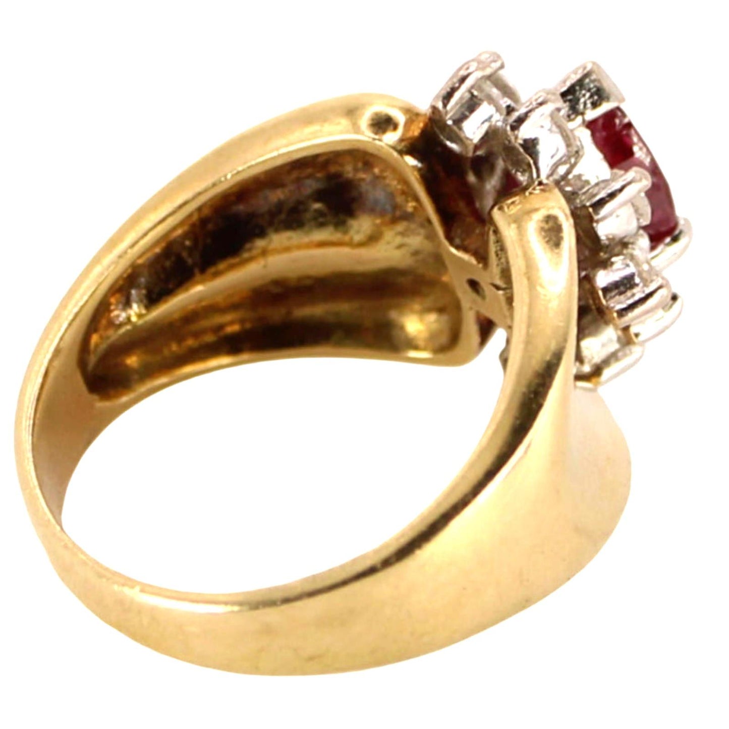 Antique 14kt Yellow Gold Natural Ruby Diamond Cocktail Ring Size 5.25