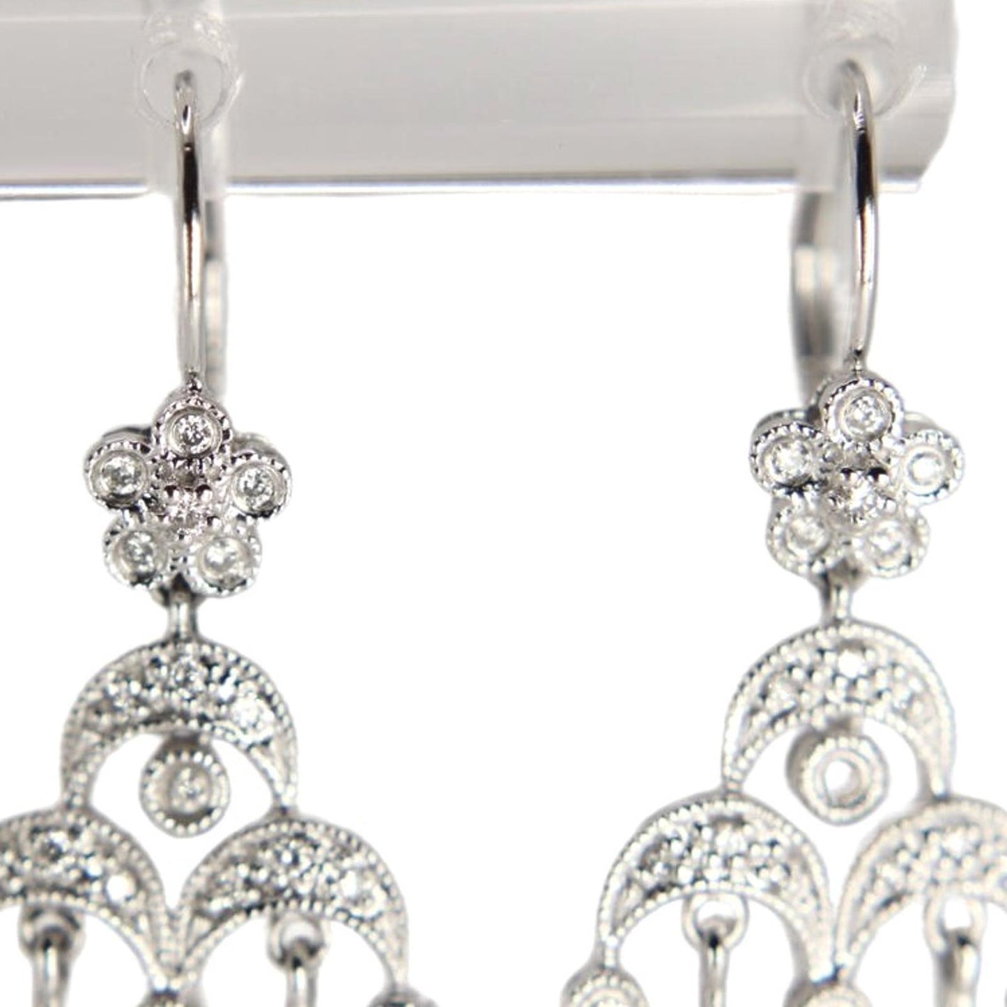 Vintage 14kt White Gold Diamond Chandelier Dangle Earrings 1.00 CTTW