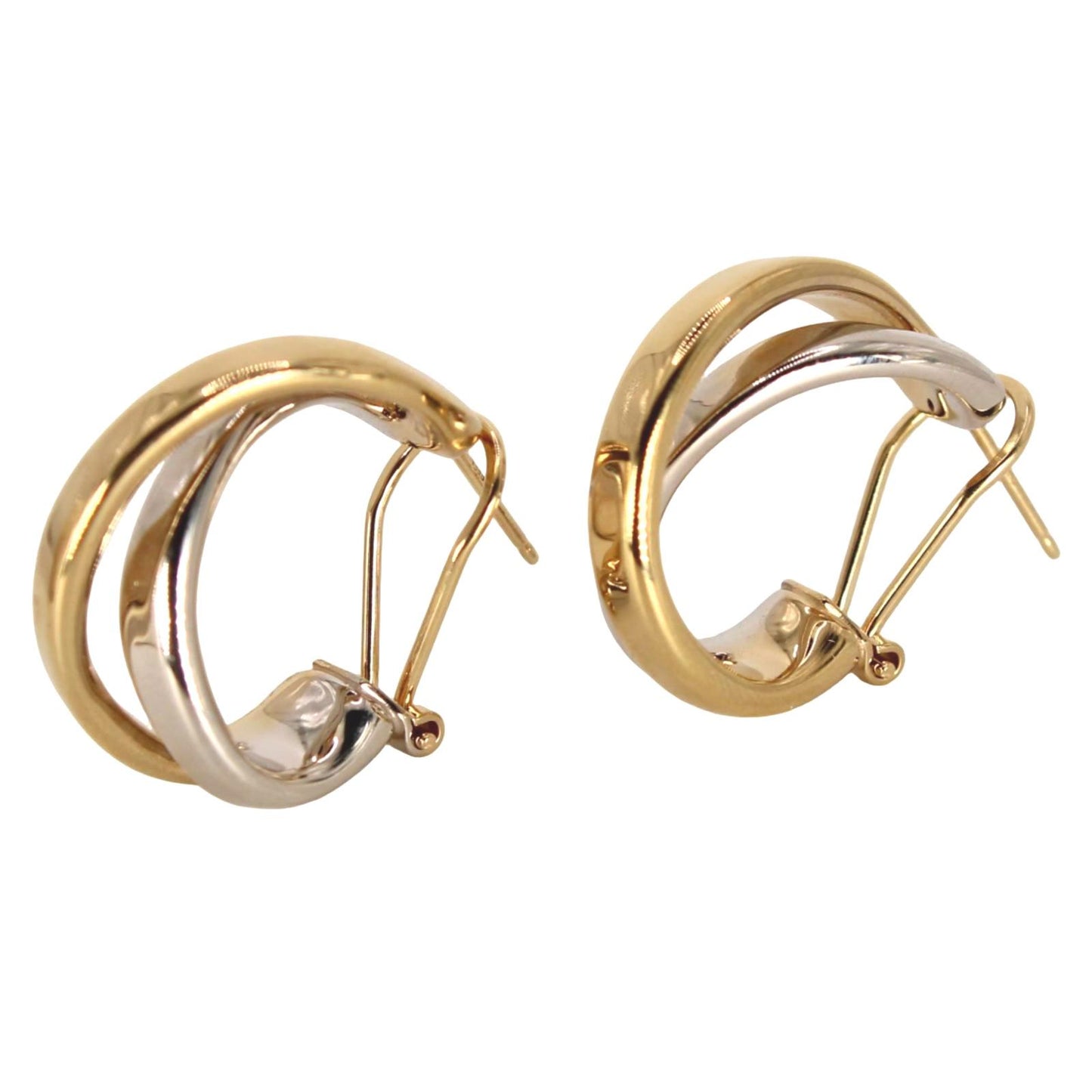 14kt Two Tone Yellow White Gold Crossover X French Clip Hoop Earrings 21mm