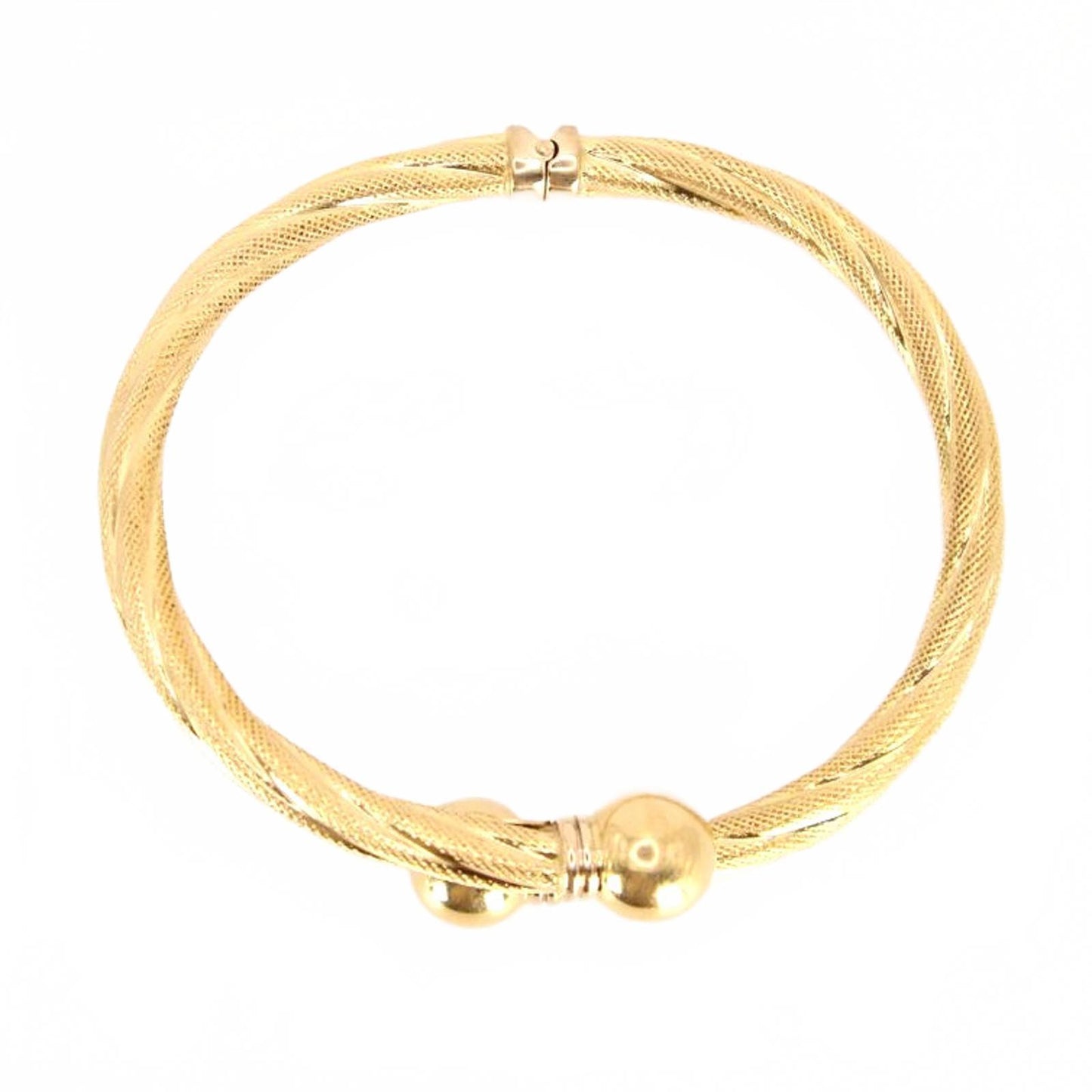 Vintage 18k Yellow Gold Italian Twisted Ball End Cuff Bracelet