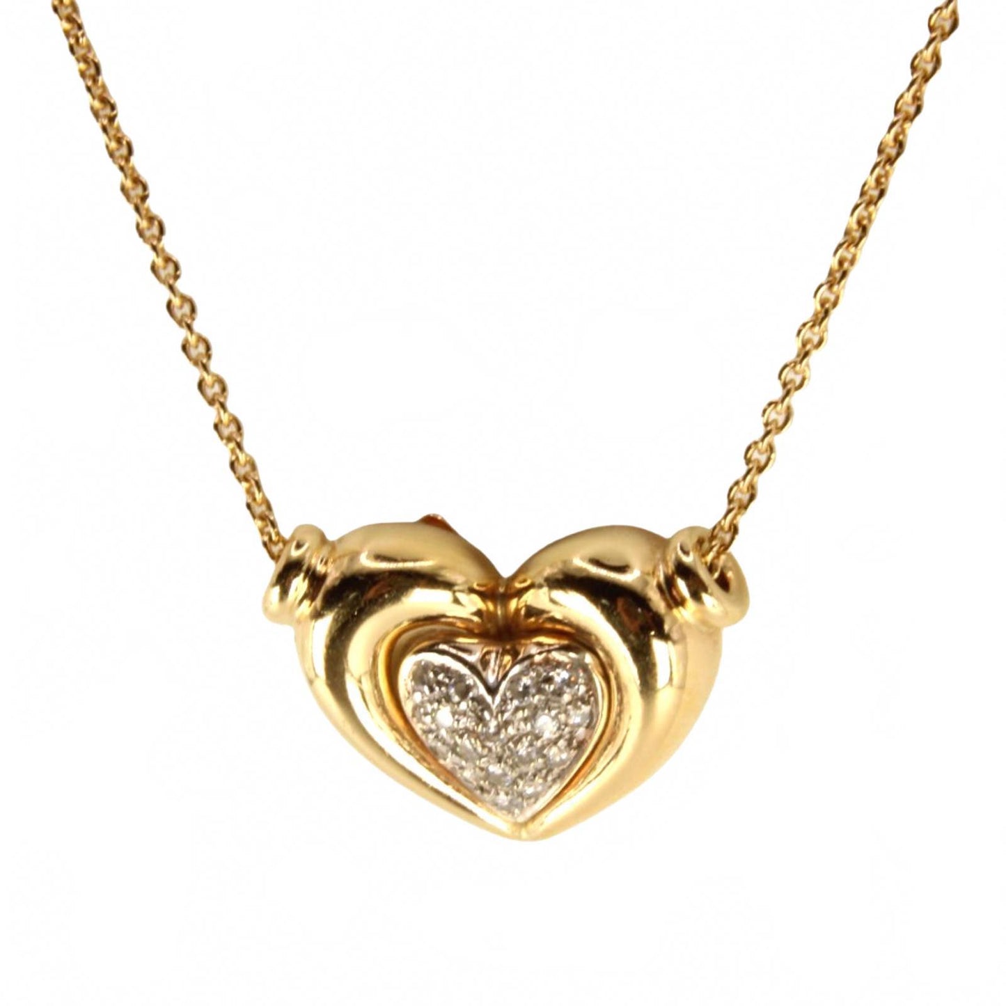 Vintage 14kt Yellow Gold Diamond Pave Heart Slide Pendant Chain Necklace 16"