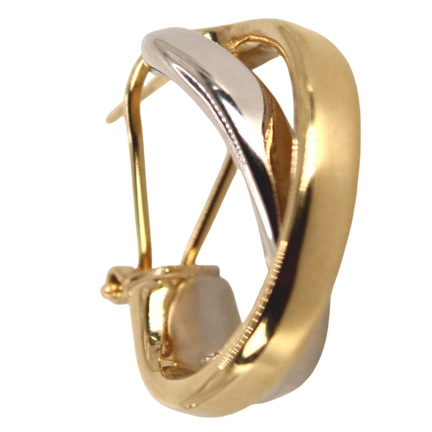 14kt Two Tone Yellow White Gold Crossover X French Clip Hoop Earrings 21mm
