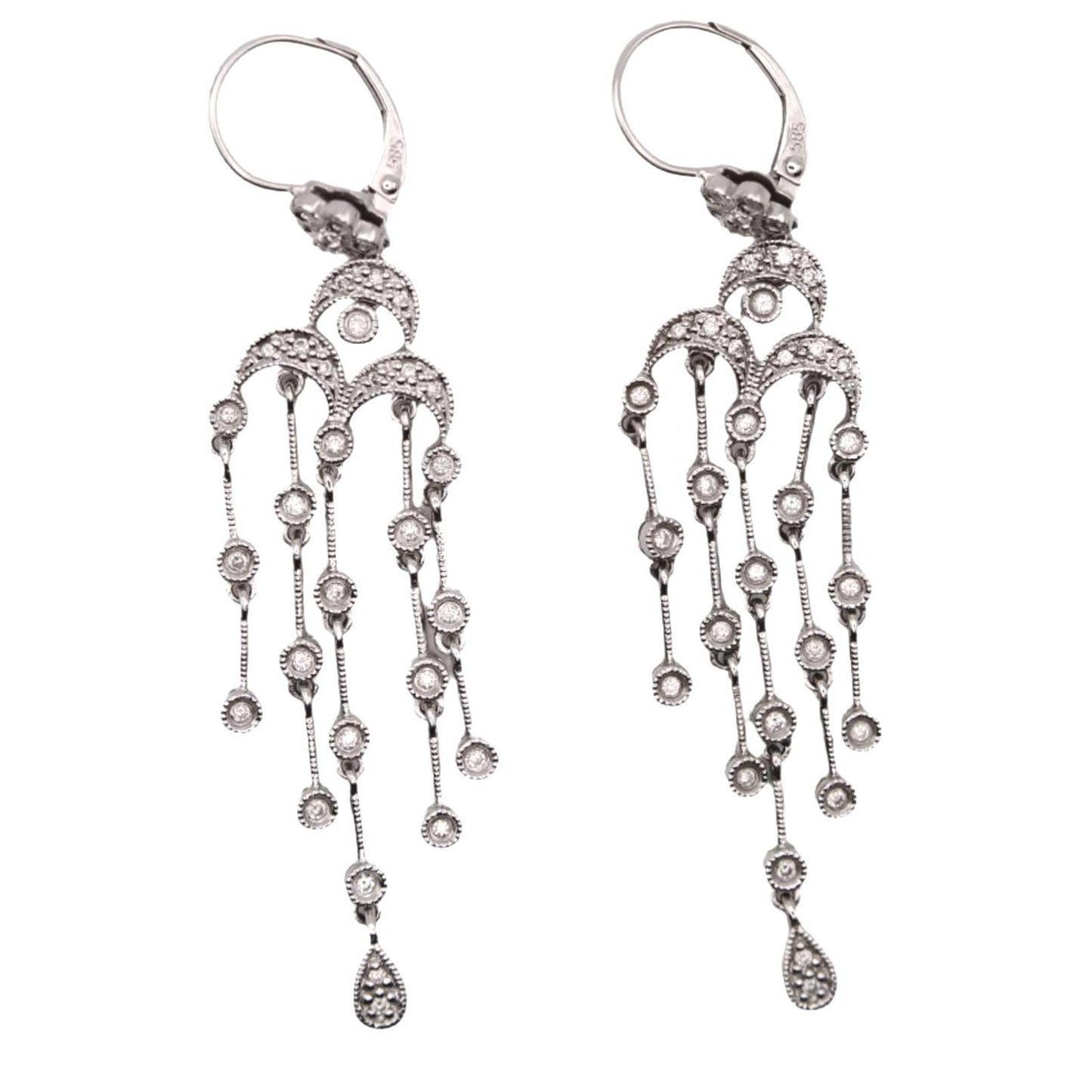 Vintage 14kt White Gold Diamond Chandelier Dangle Earrings 1.00 CTTW