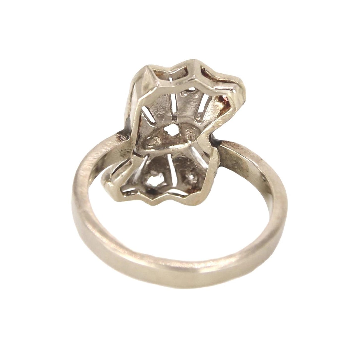 Antique 14kt White Gold Natural Old Mine Cut Diamond Cocktail Fan Ring Size 7