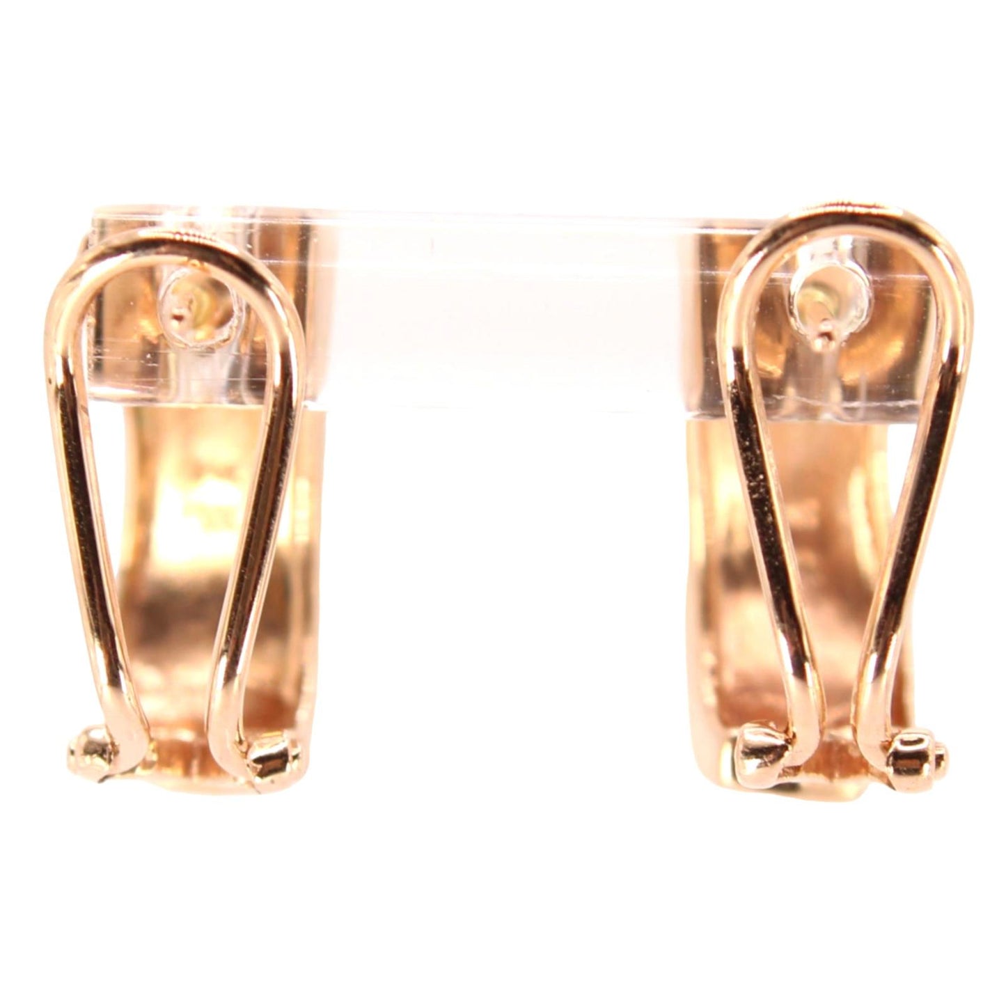 14k Rose Gold Inlaid Mother of Pearl Wavy Half Hoop French Clip Earrings