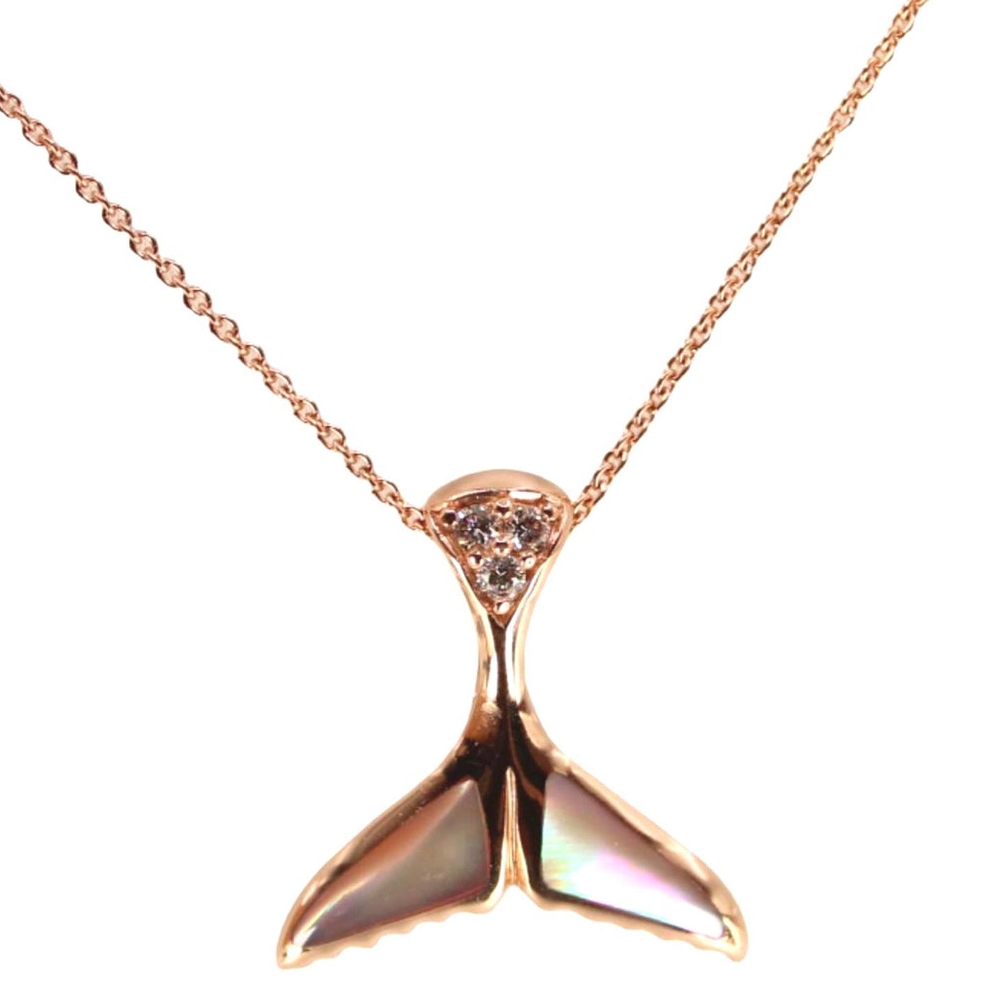 Kabana 14kt Rose Gold Diamond Inlaid Mother of Pearl Whale Tail Chain Necklace