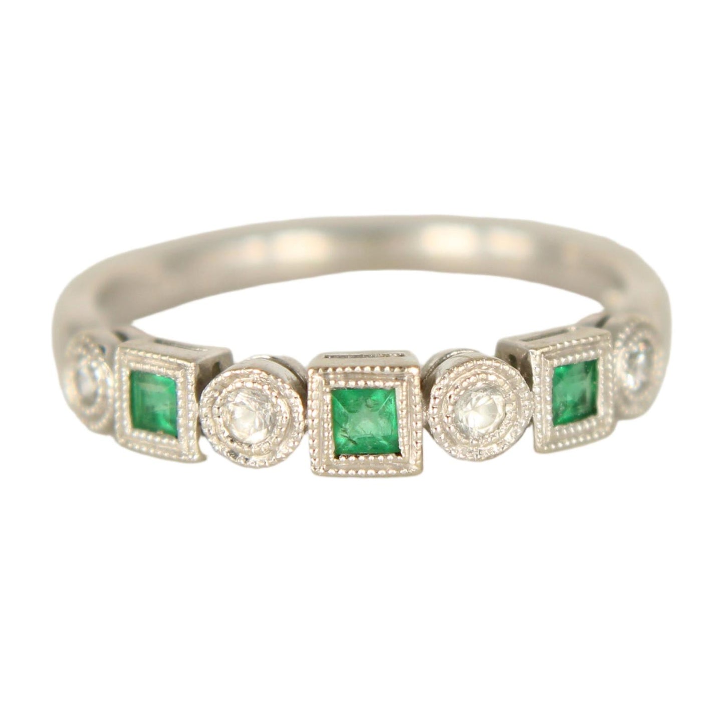 14k White Gold Natural Emerald White Sapphire Stacker Ring Size 7.25