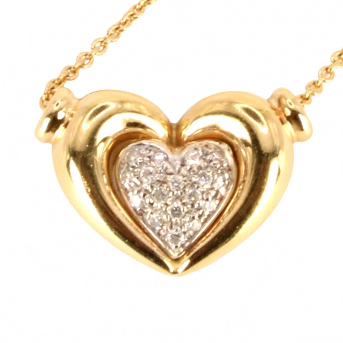 Vintage 14kt Yellow Gold Diamond Pave Heart Slide Pendant Chain Necklace 16"