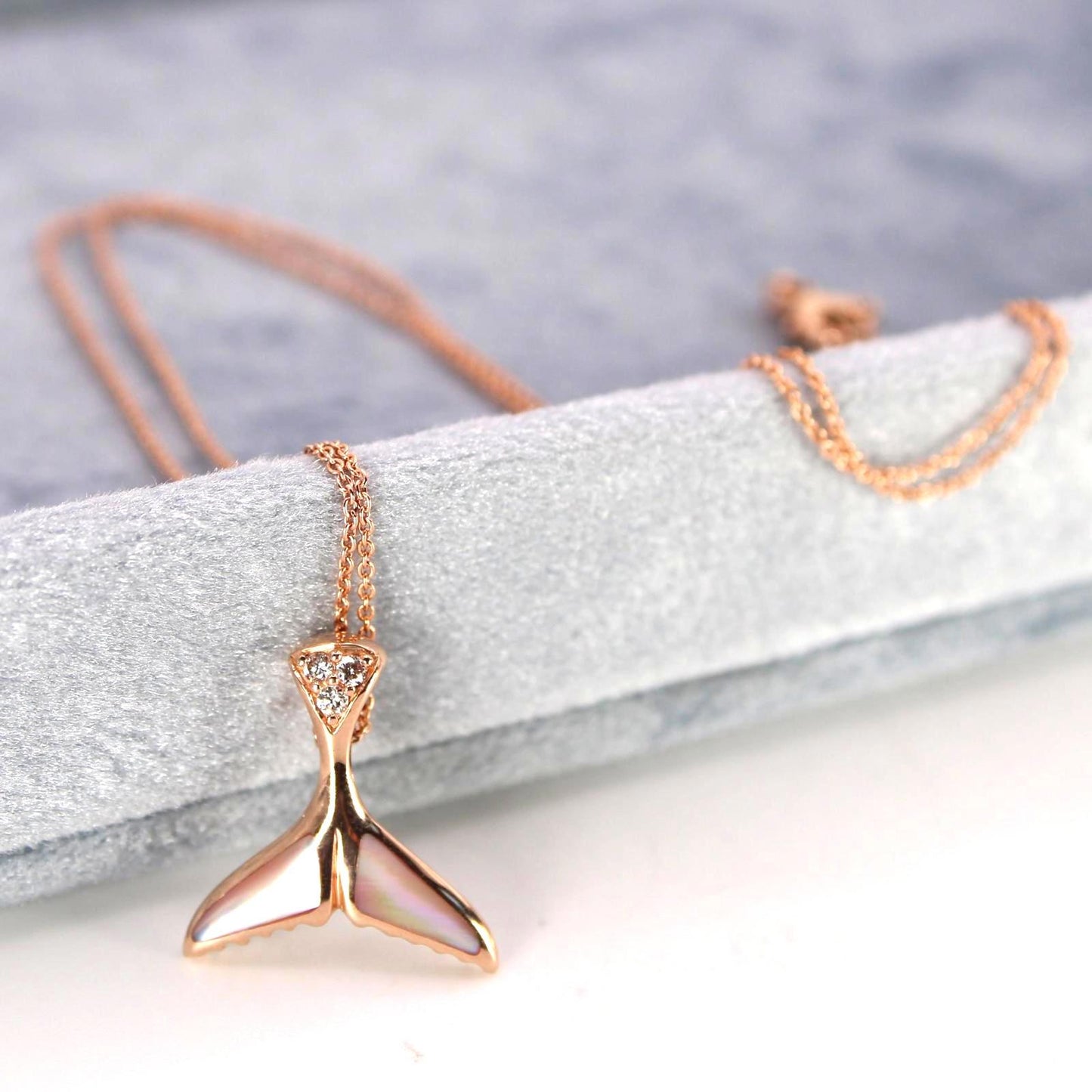 Kabana 14kt Rose Gold Diamond Inlaid Mother of Pearl Whale Tail Chain Necklace