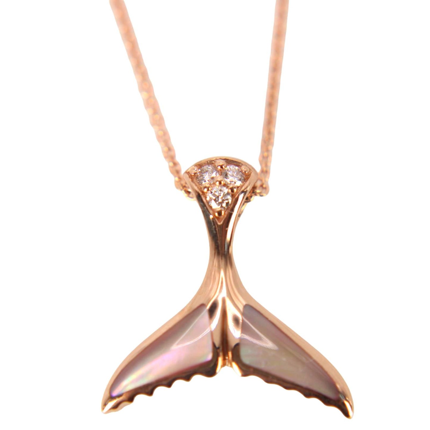 Kabana 14kt Rose Gold Diamond Inlaid Mother of Pearl Whale Tail Chain Necklace