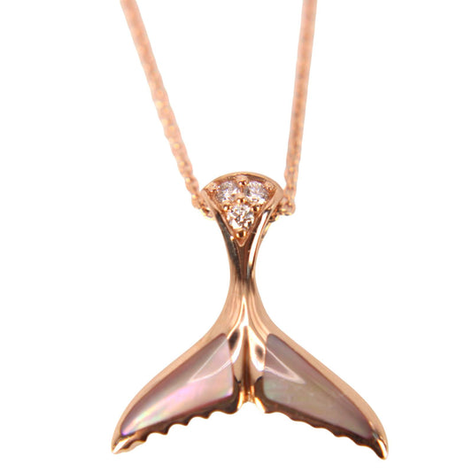 Kabana 14kt Rose Gold Diamond Inlaid Mother of Pearl Whale Tail Chain Necklace